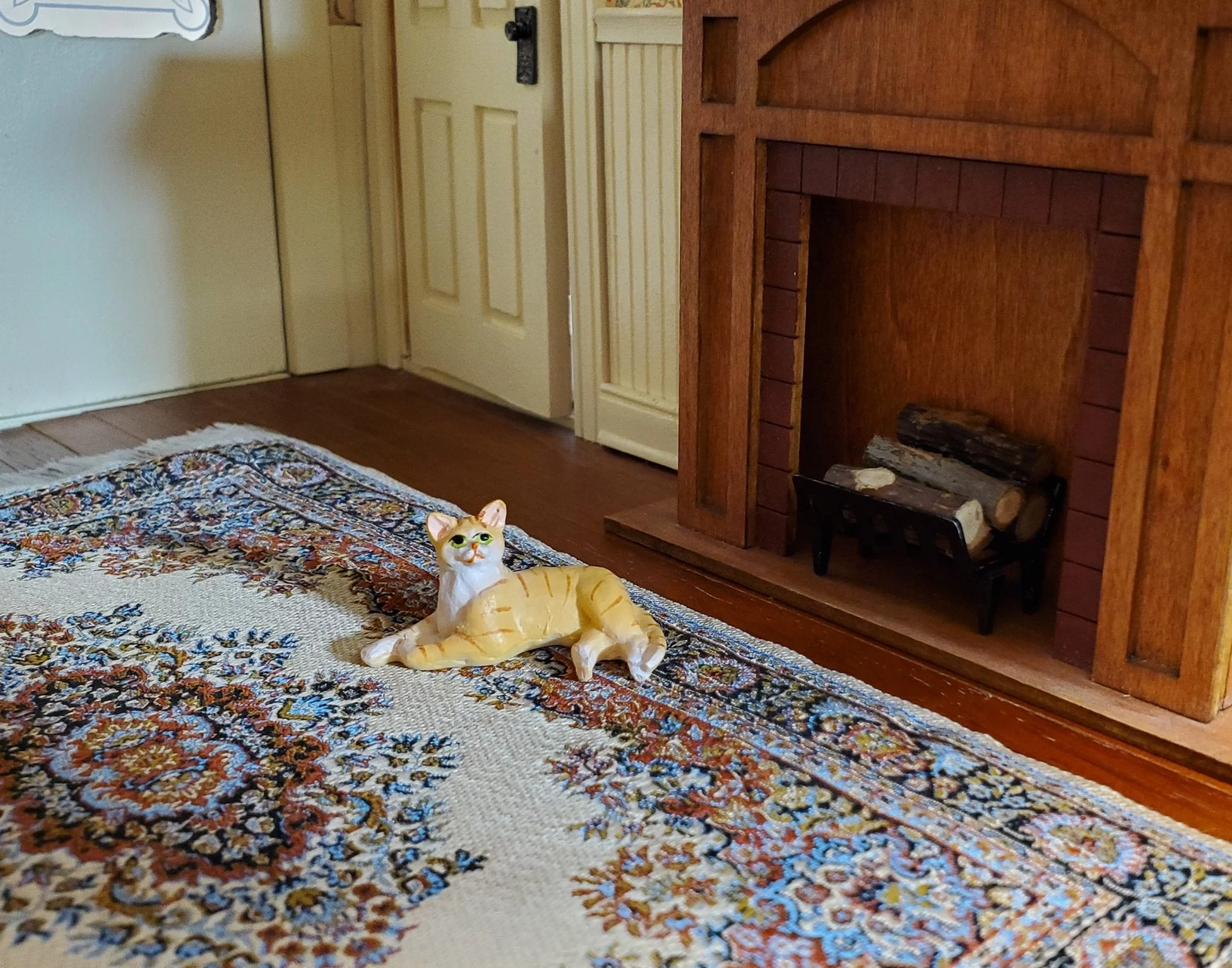 Dollhouse Kitty Cat Orange Tabby Lying Down on Side 1:12 Scale Miniature Pet - Image 4