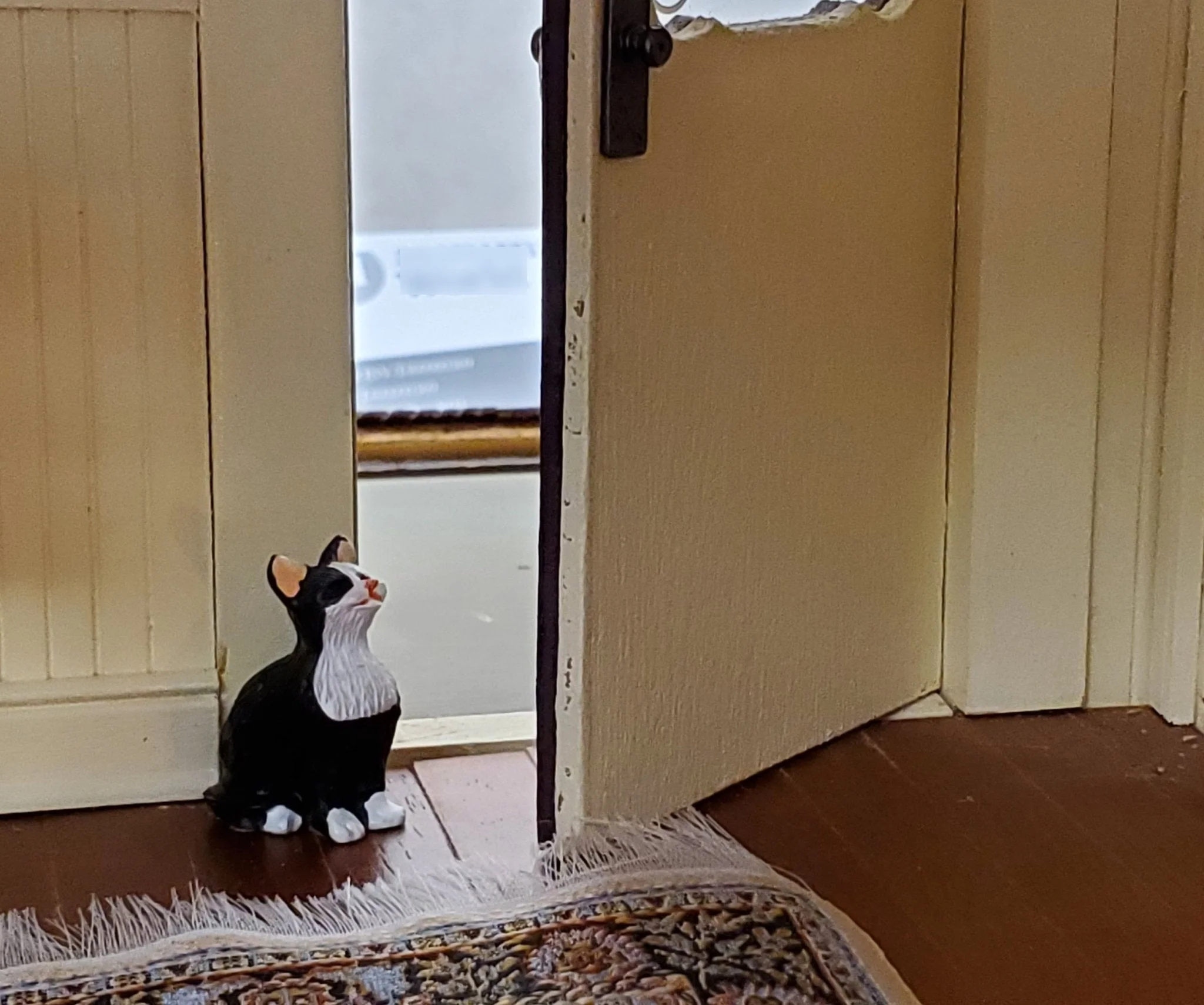 Dollhouse Kitty Cat Tuxedo Black and White Eyes Closed Sitting 1:12 Scale Miniature - Image 3