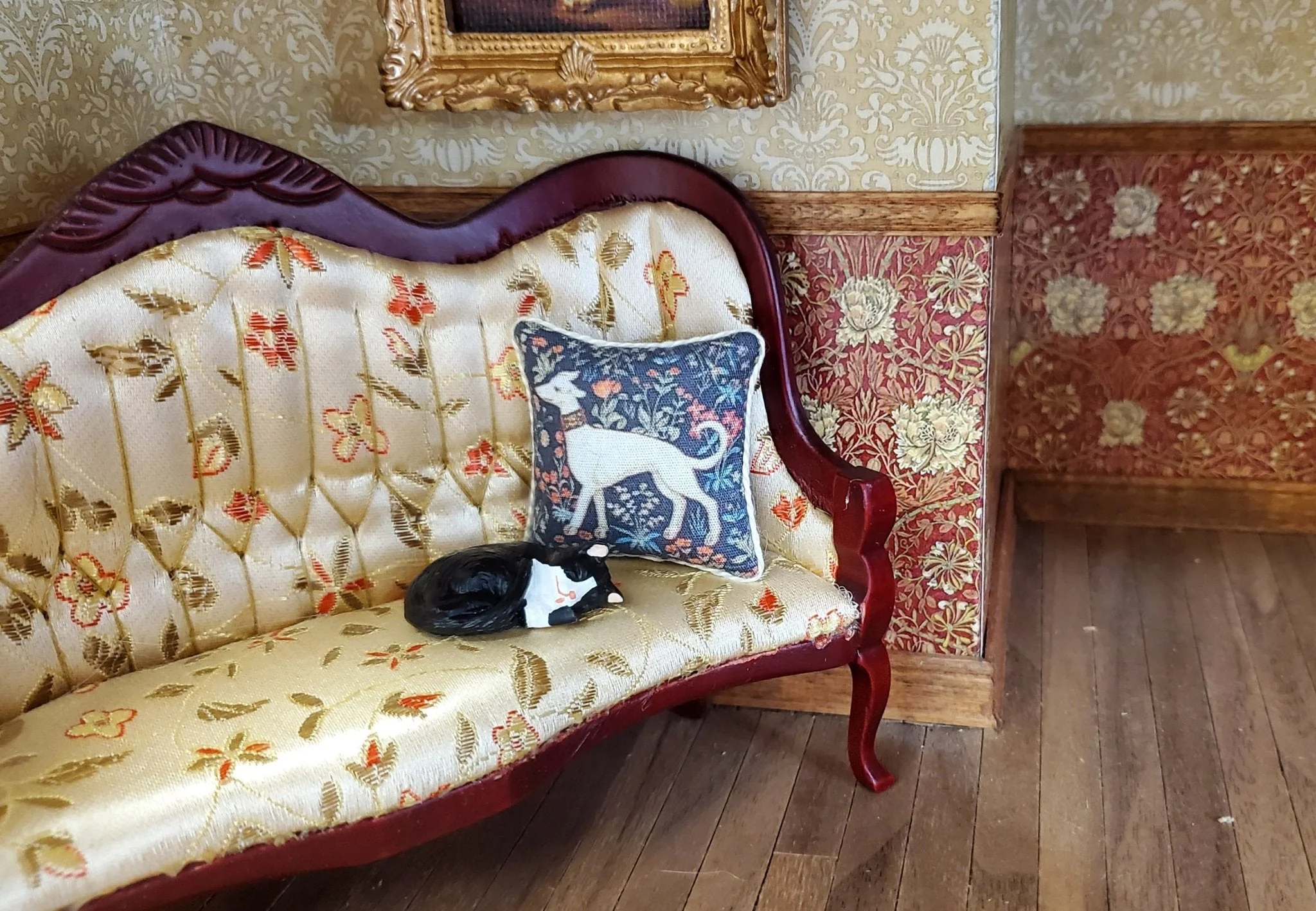 Dollhouse Kitty Cat Tuxedo Black and White Sleeping 1:12 Scale Miniature Pet - Image 4