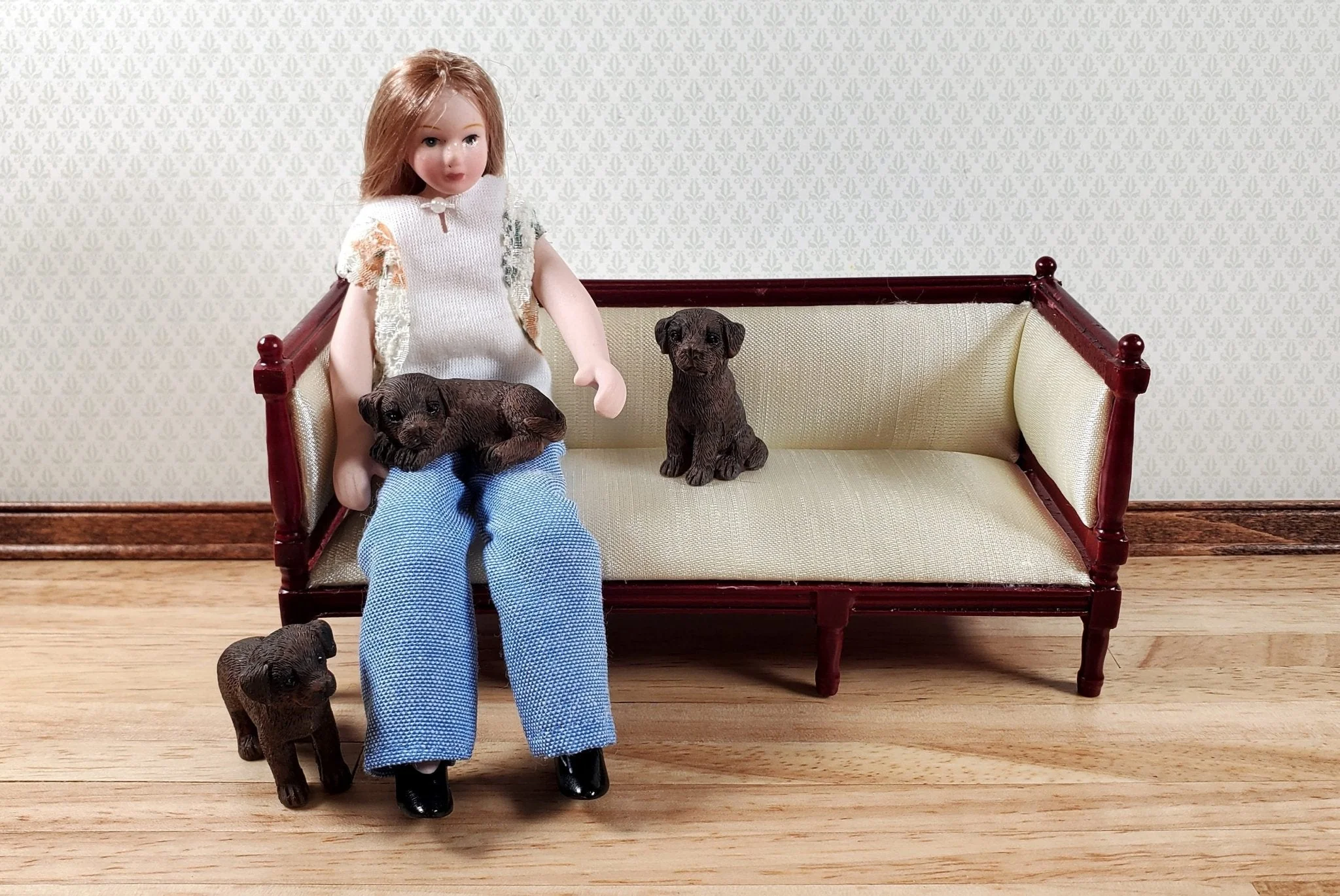 Dollhouse Labrador Chocolate Lab Puppy Dogs x3 1:12 Scale Miniatures Animal Pet - Image 3