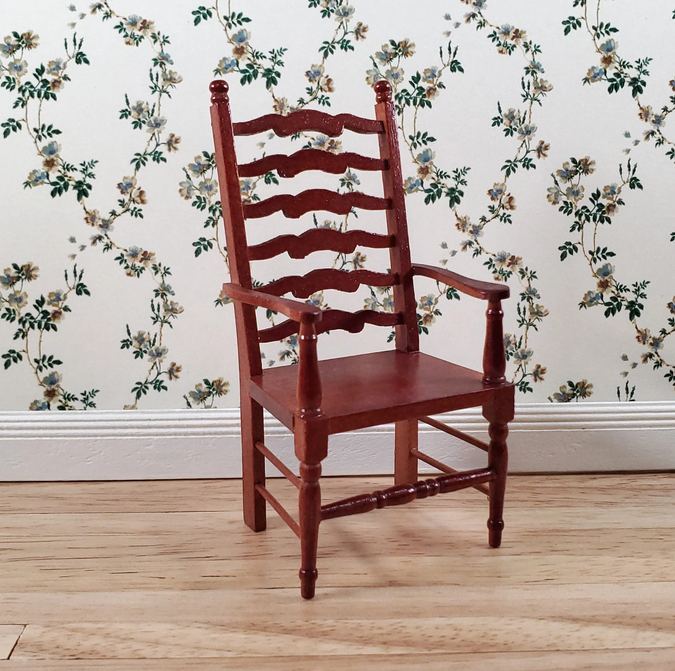 Dollhouse Ladderback Arm Chair for Kitchen or Dining Room 1:12 Scale Furniture