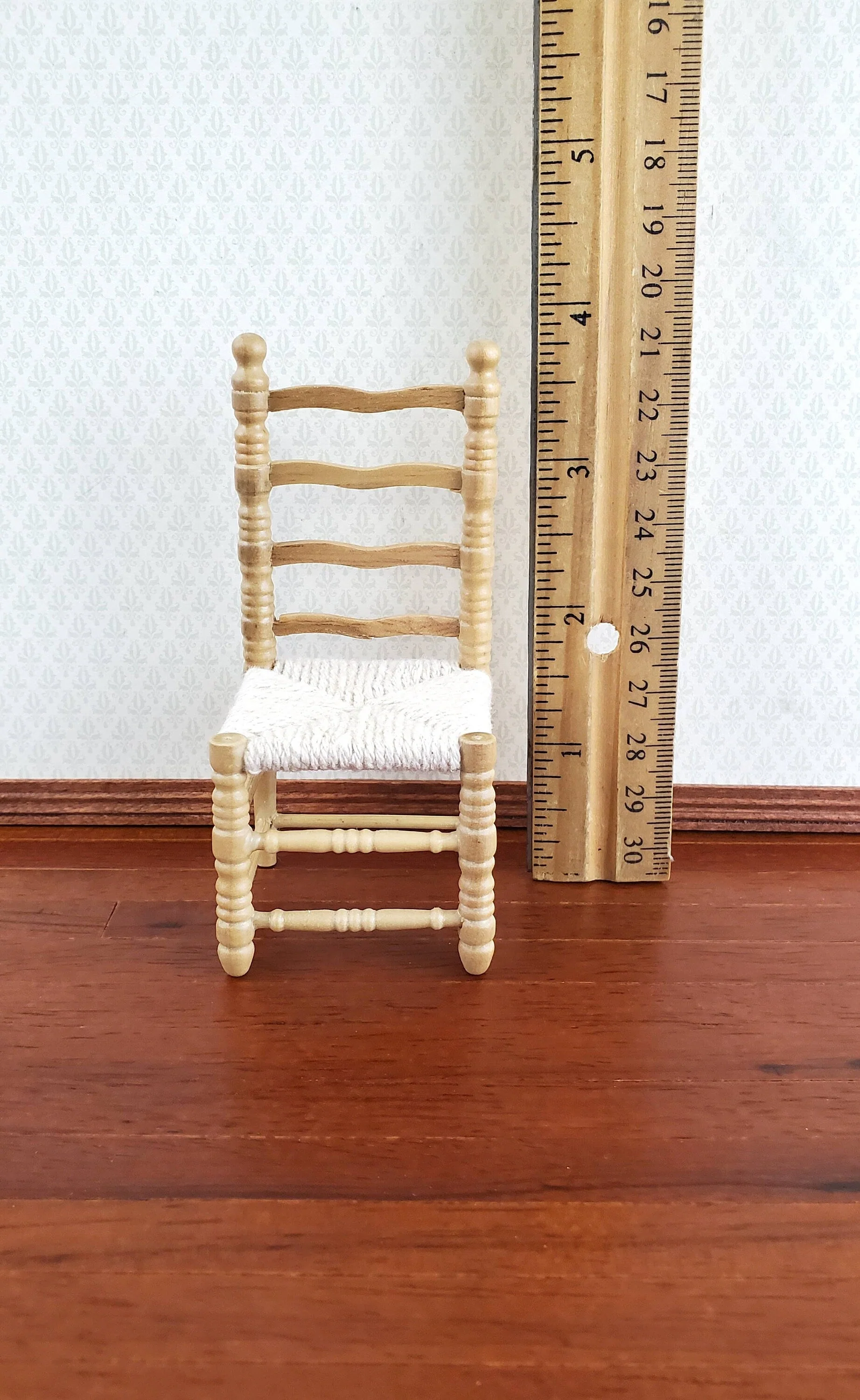 Dollhouse Ladderback Chair Turned Legs Rush Seat Light Oak Finish 1:12 Scale Miniature Furniture - Image 4