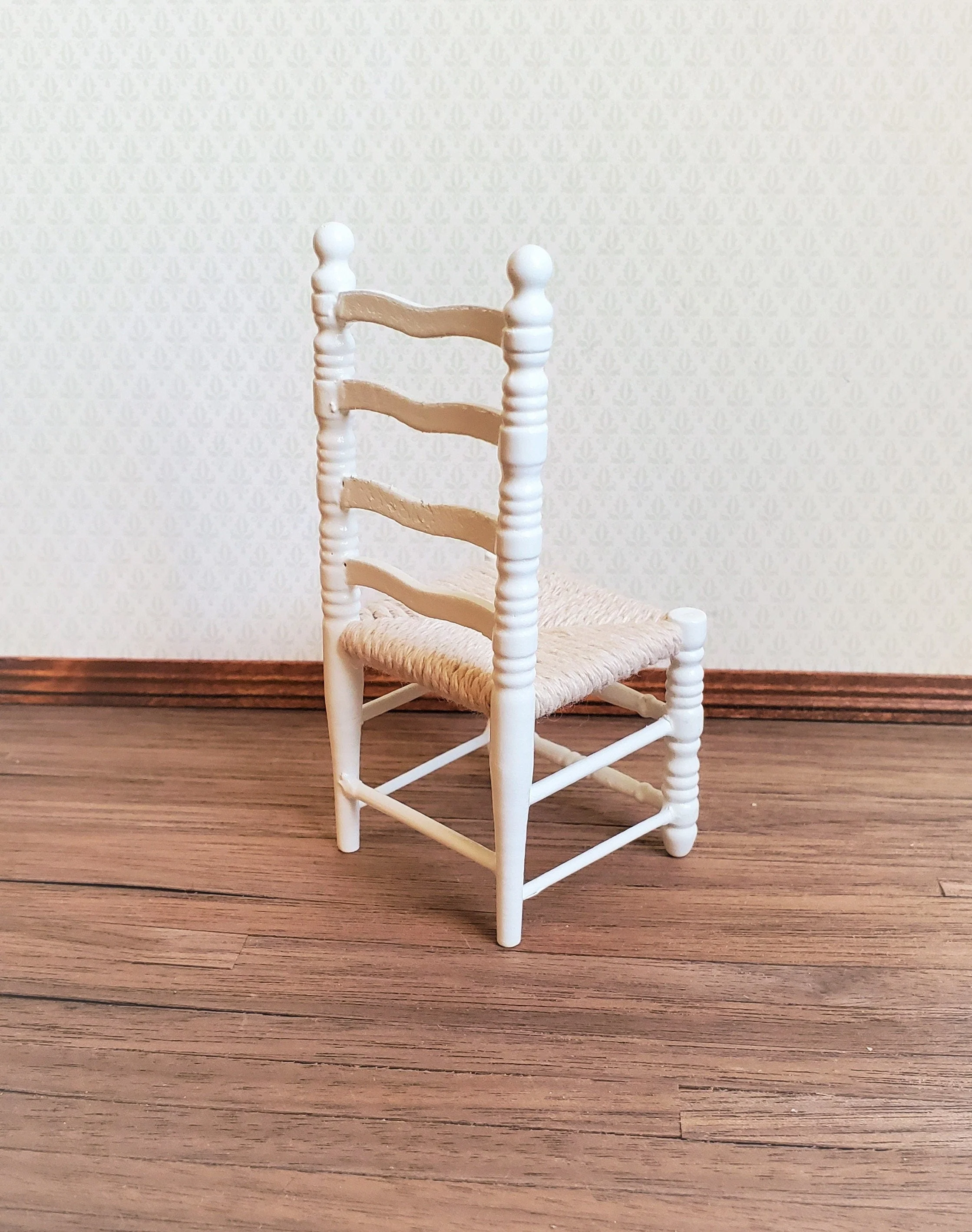 Dollhouse Ladderback Chair White Turned Legs Rush Seat 1:12 Scale Miniature Furniture - Image 2