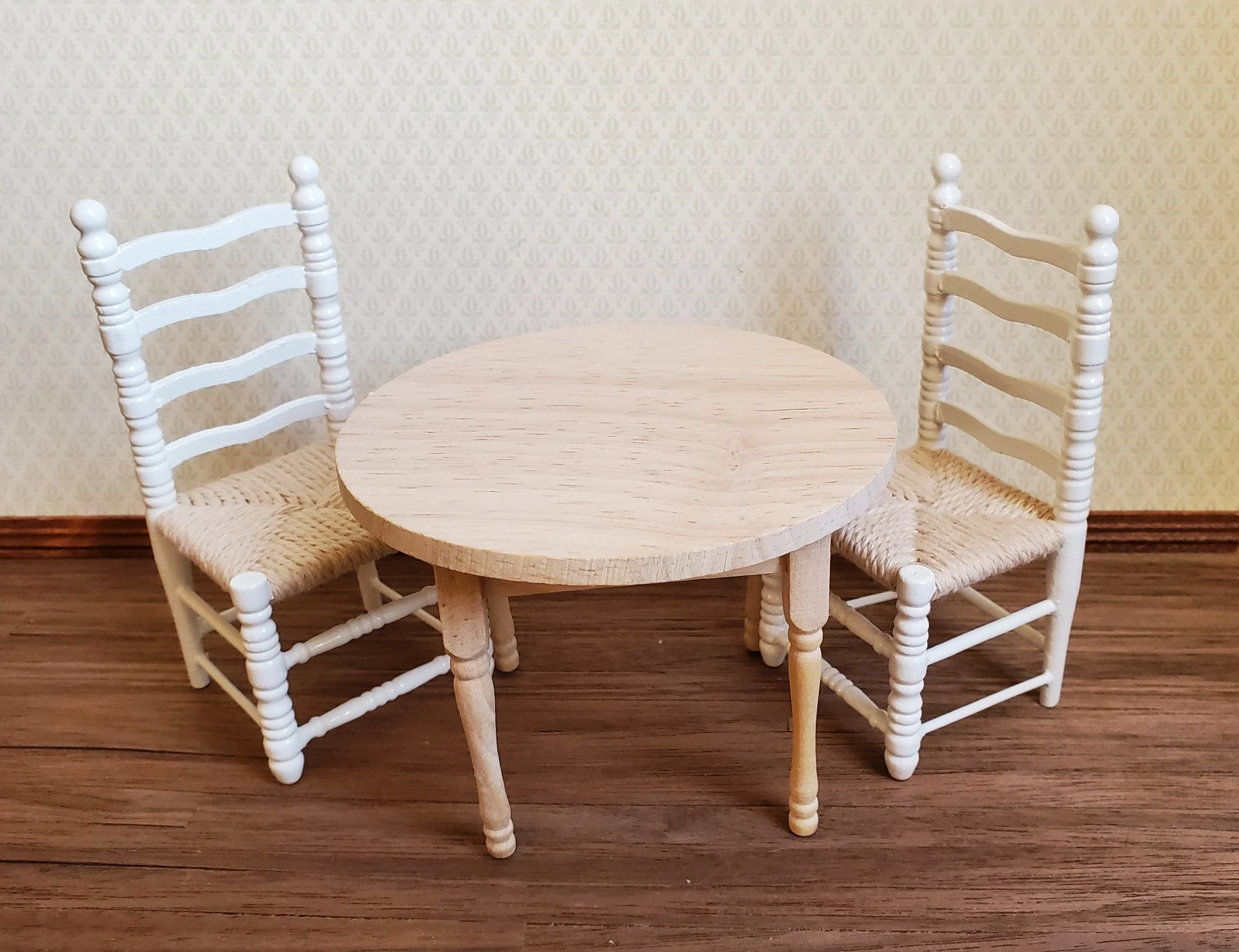 Dollhouse Ladderback Chair White Turned Legs Rush Seat 1:12 Scale Miniature Furniture - Image 4