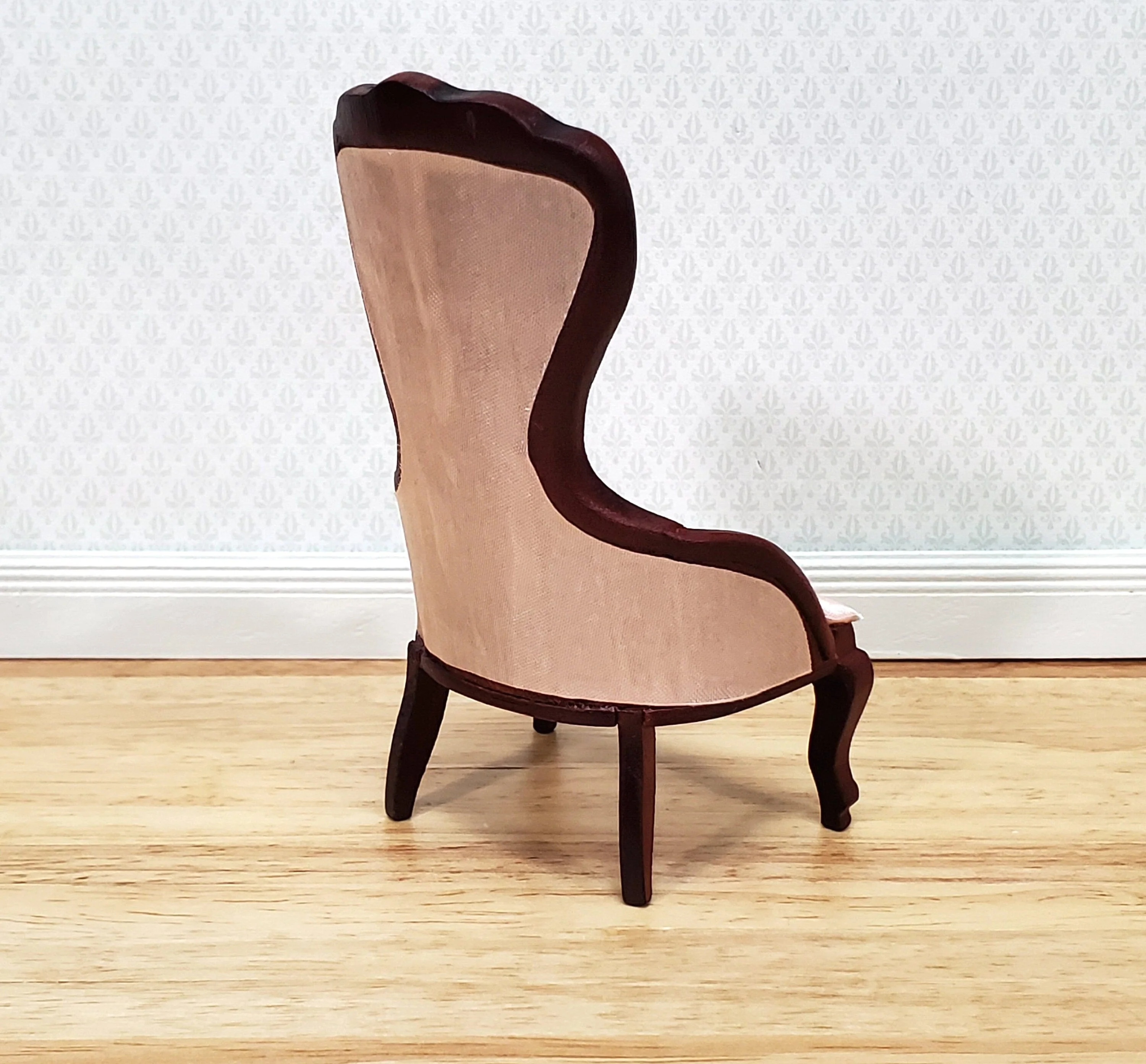 Dollhouse Ladies Chair Victorian Pink & Mahogany Finish 1:12 Scale Miniature Furniture - Image 3