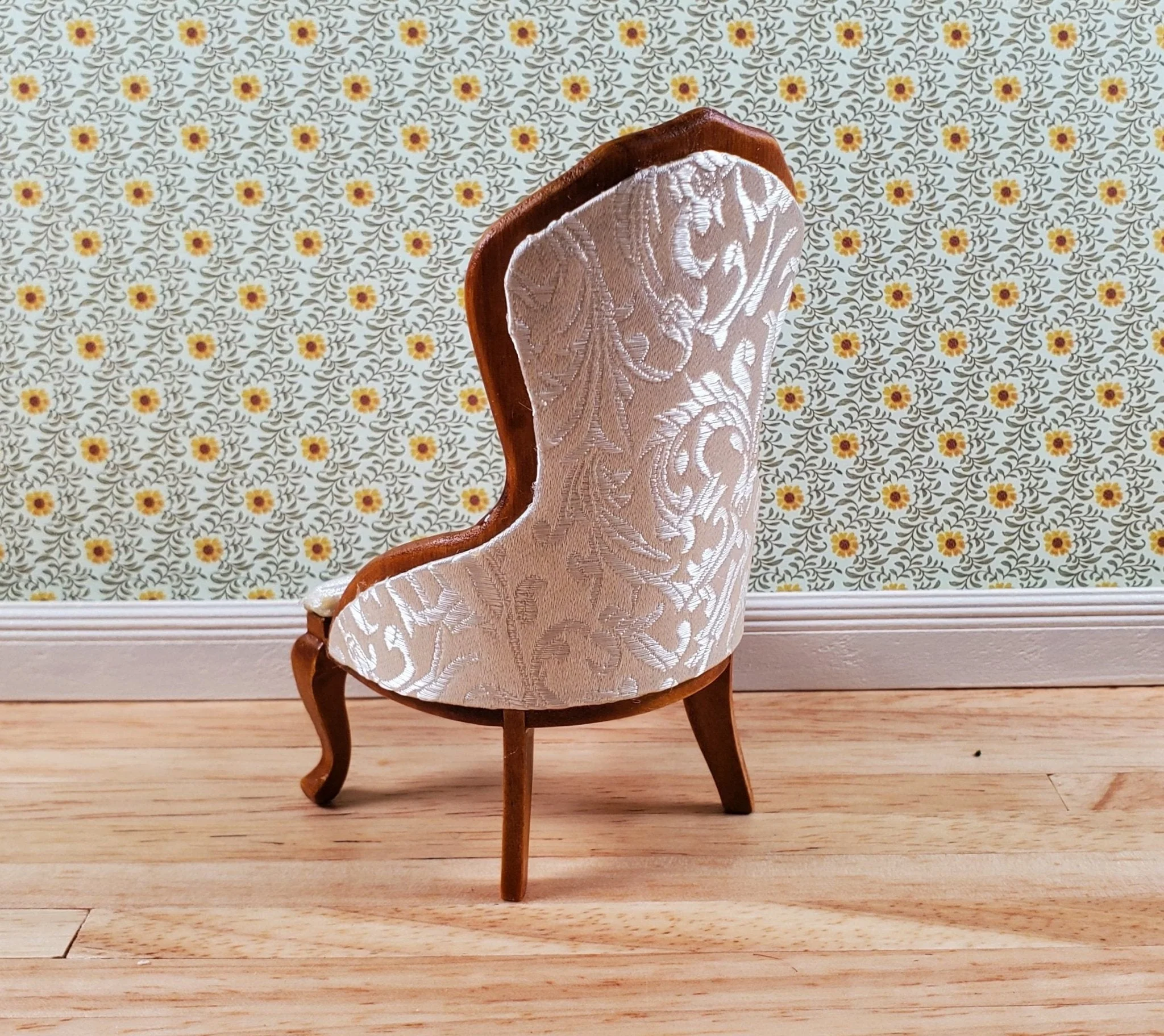 Dollhouse Ladies Chair Victorian White Light Walnut Finish 1:12 Scale Furniture - Image 3