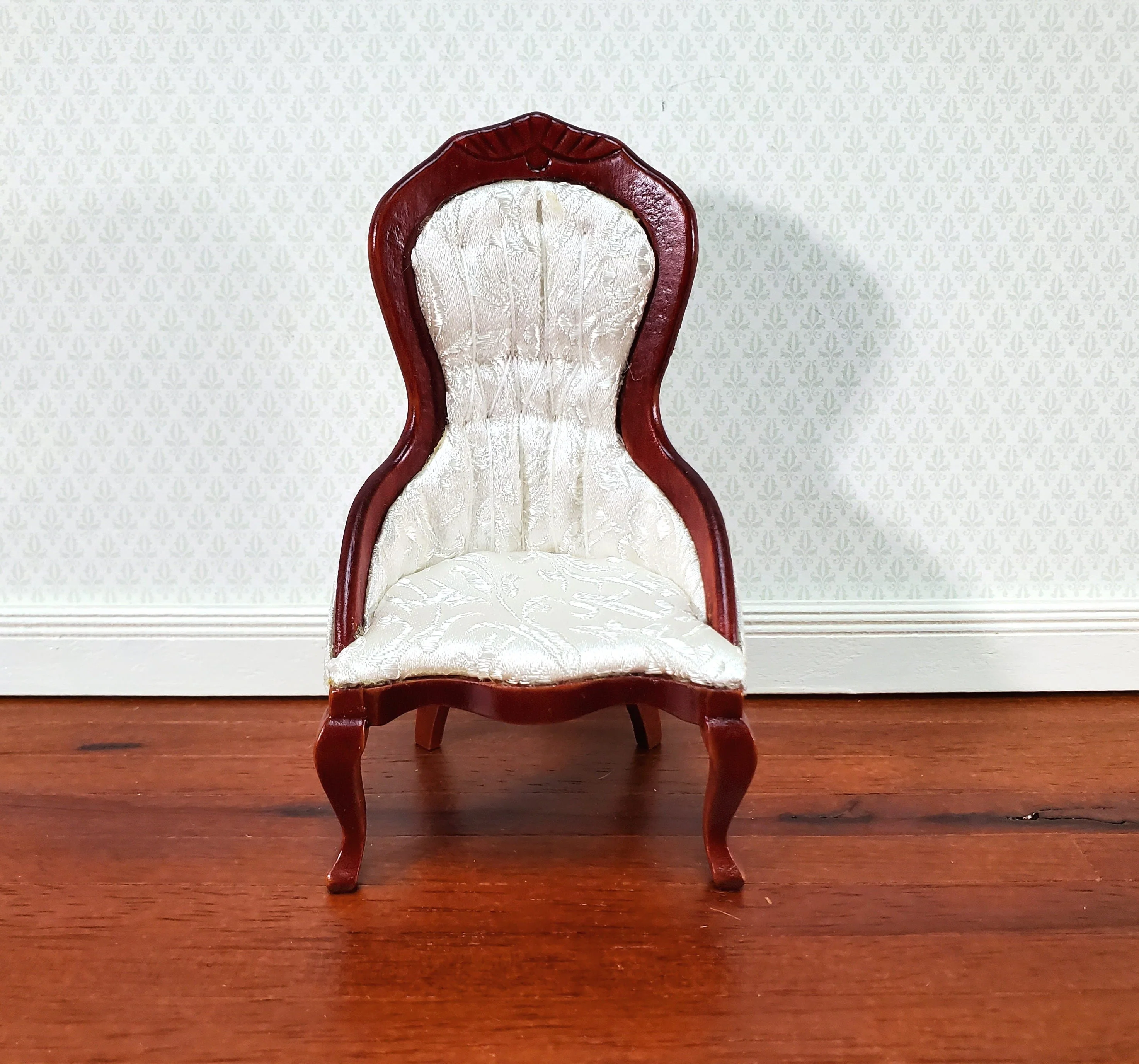 Dollhouse Ladies Chair Victorian White with Mahogany Finish 1:12 Scale Miniature Furniture - Image 2