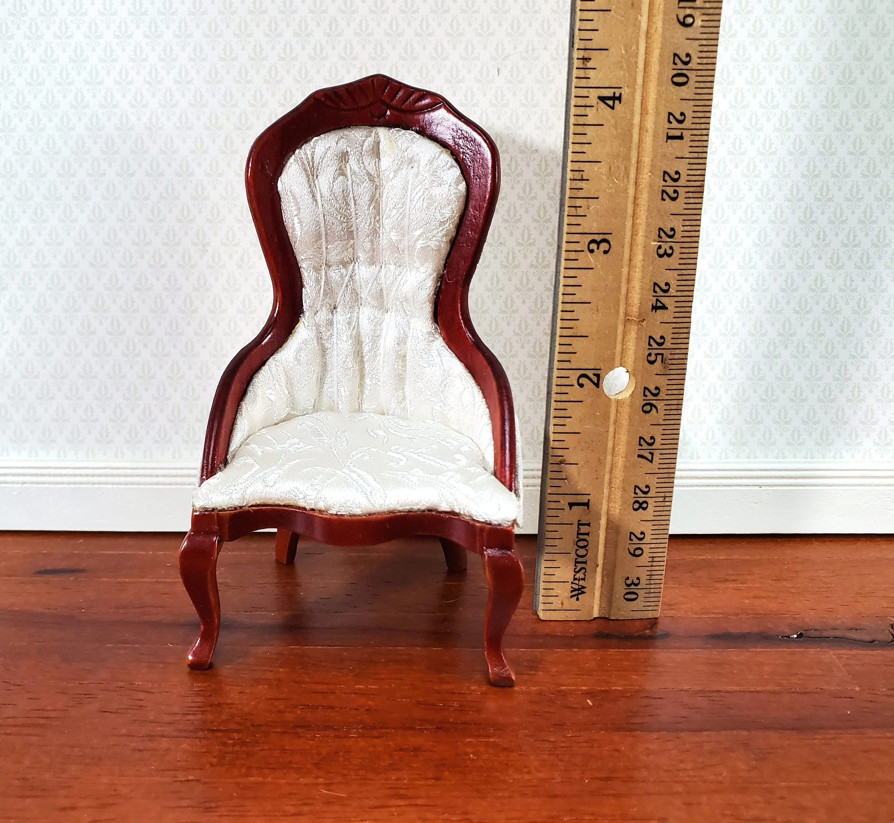 Dollhouse Ladies Chair Victorian White with Mahogany Finish 1:12 Scale Miniature Furniture - Image 4