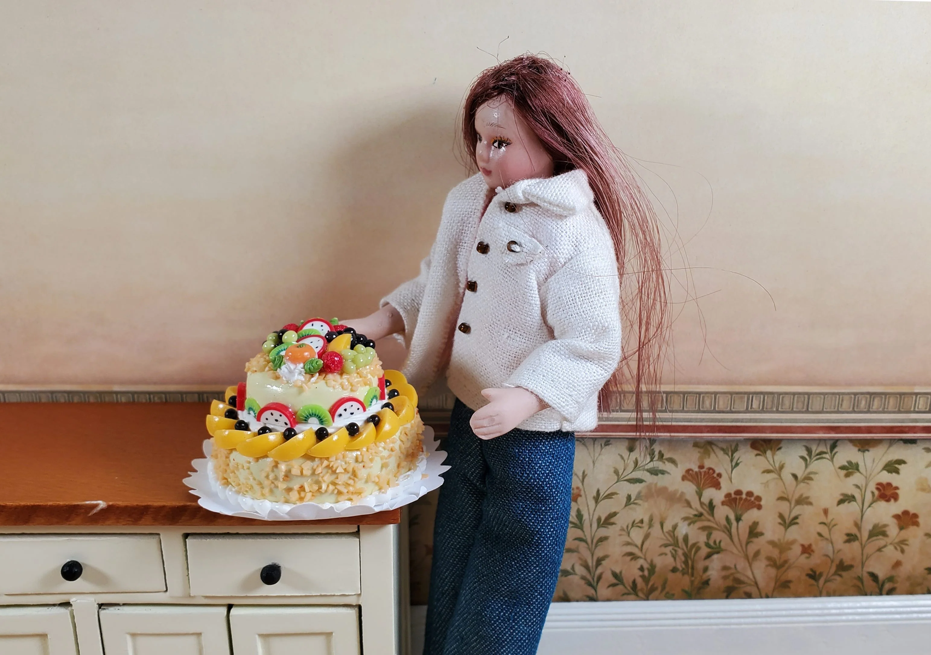 Dollhouse Large 2 Tier Cake with Fruit Topping 1:12 Scale Miniature Dessert Food - Image 3