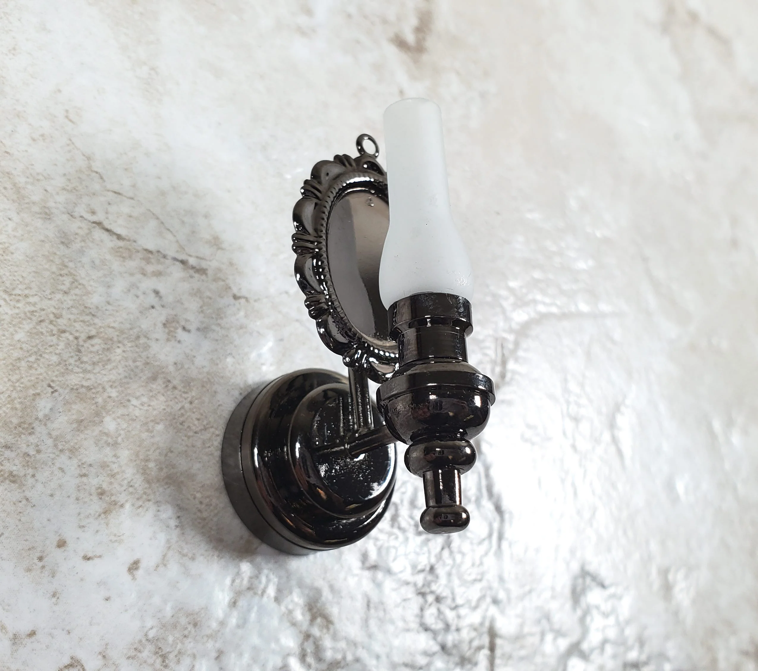 Dollhouse Large Black Chrome Wall Sconce Wand Operated 1:12 Scale Miniature - Image 2