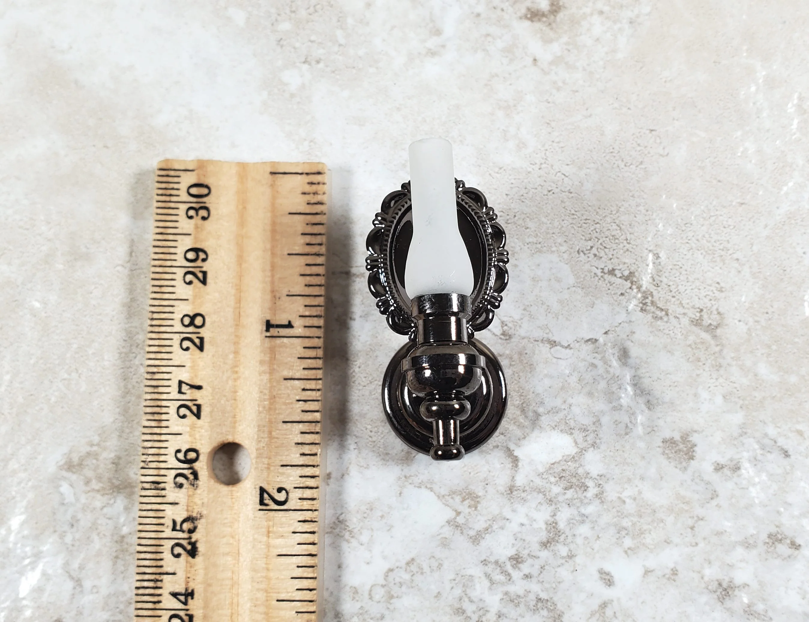 Dollhouse Large Black Chrome Wall Sconce Wand Operated 1:12 Scale Miniature - Image 6