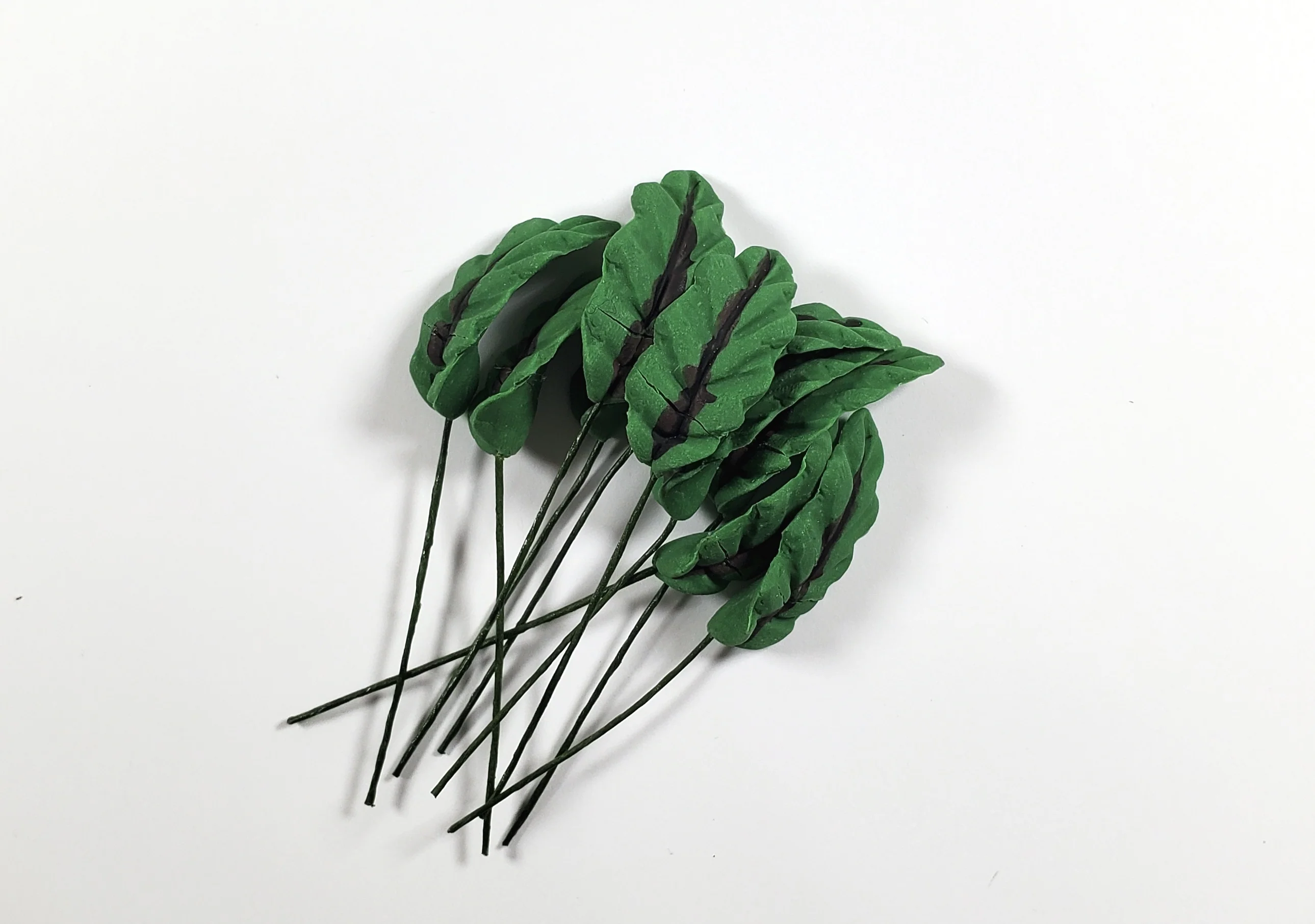 Dollhouse Large Broad Green Leaves Long Stem Set of 10 1:12 Scale Miniature