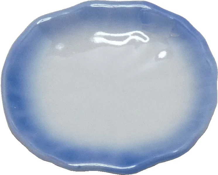 Dollhouse Large Ceramic Platter White with Blue Trim 1:12 Scale Miniature Dish