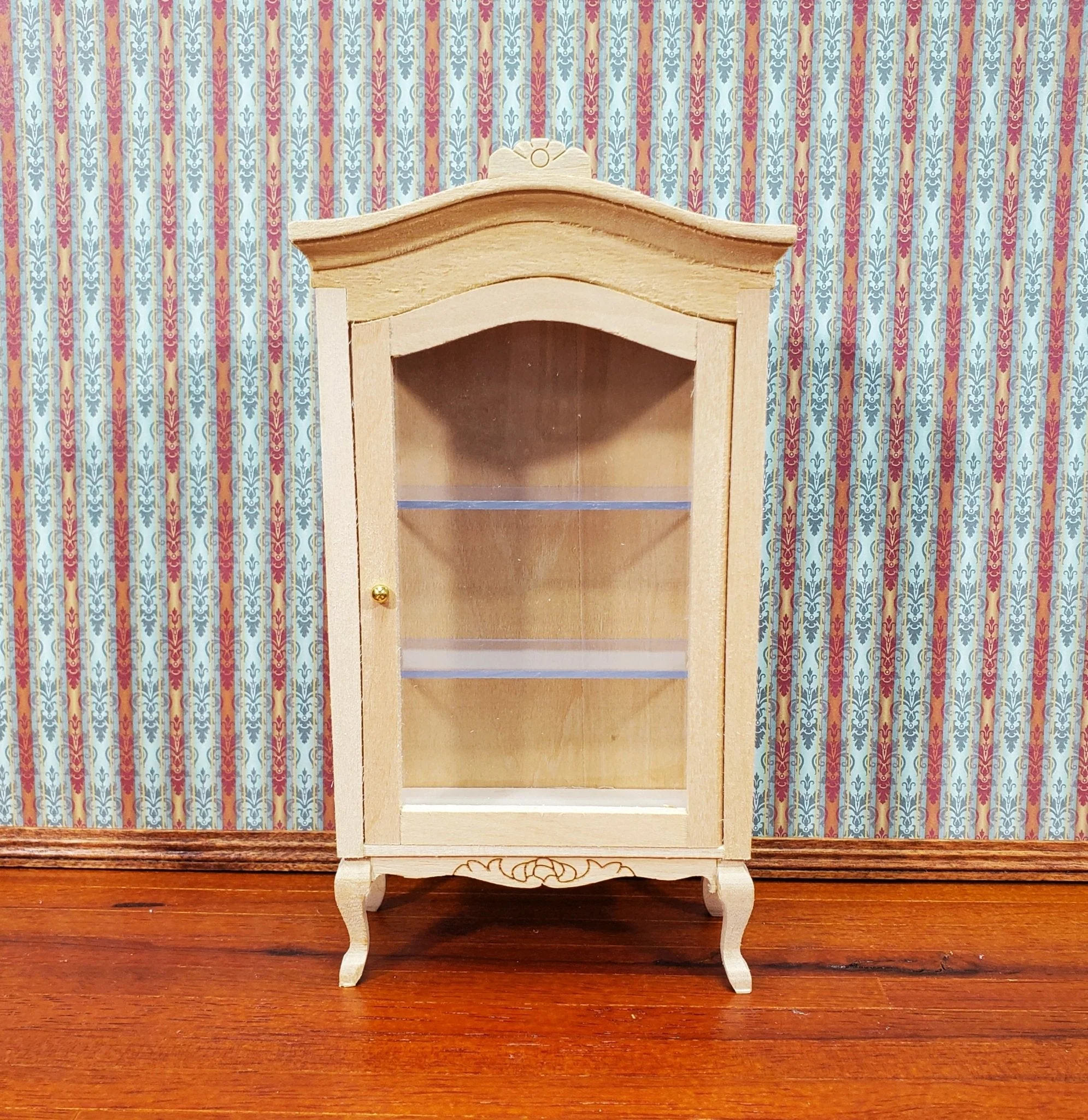 Dollhouse Large Curio Cabinet with Door Unpainted Wood 1:12 Scale Miniature Furniture - Image 2