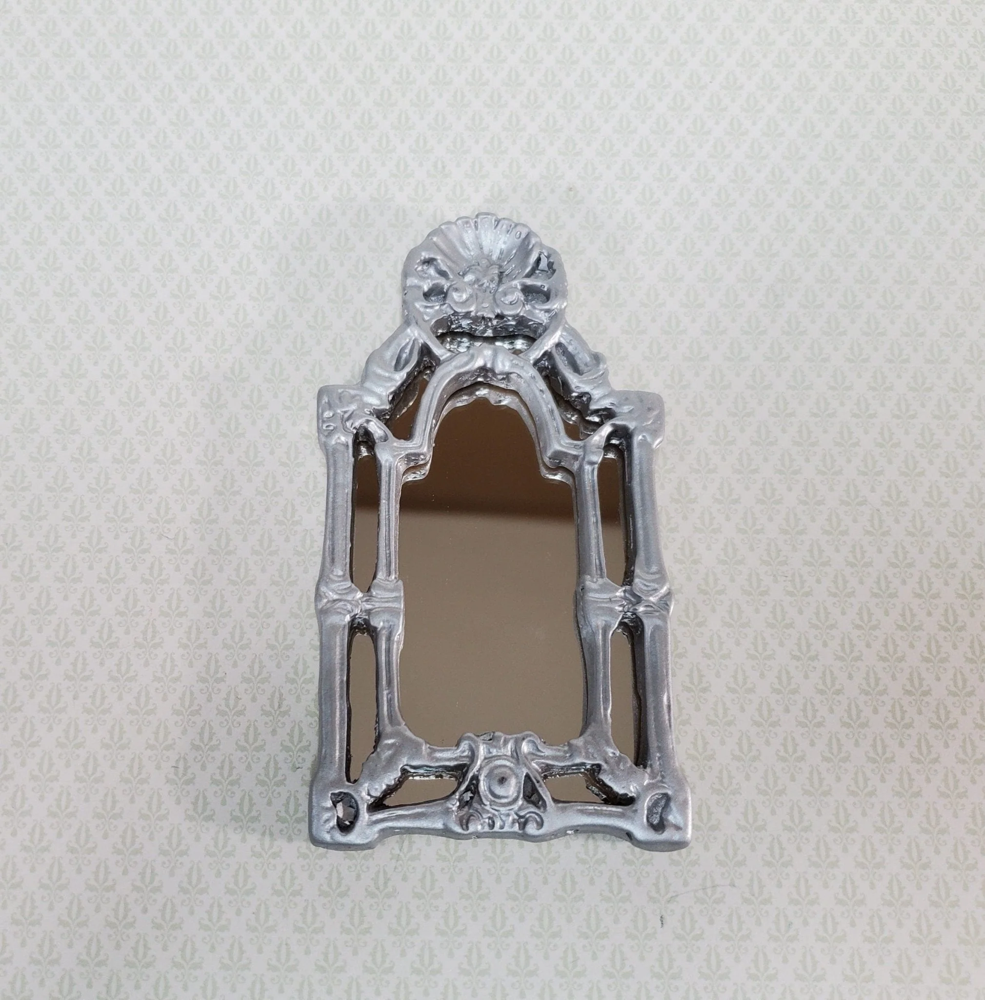 Dollhouse Large Mirror Baroque Style Silver 1:12 Scale Miniature 4 1/8" tall
