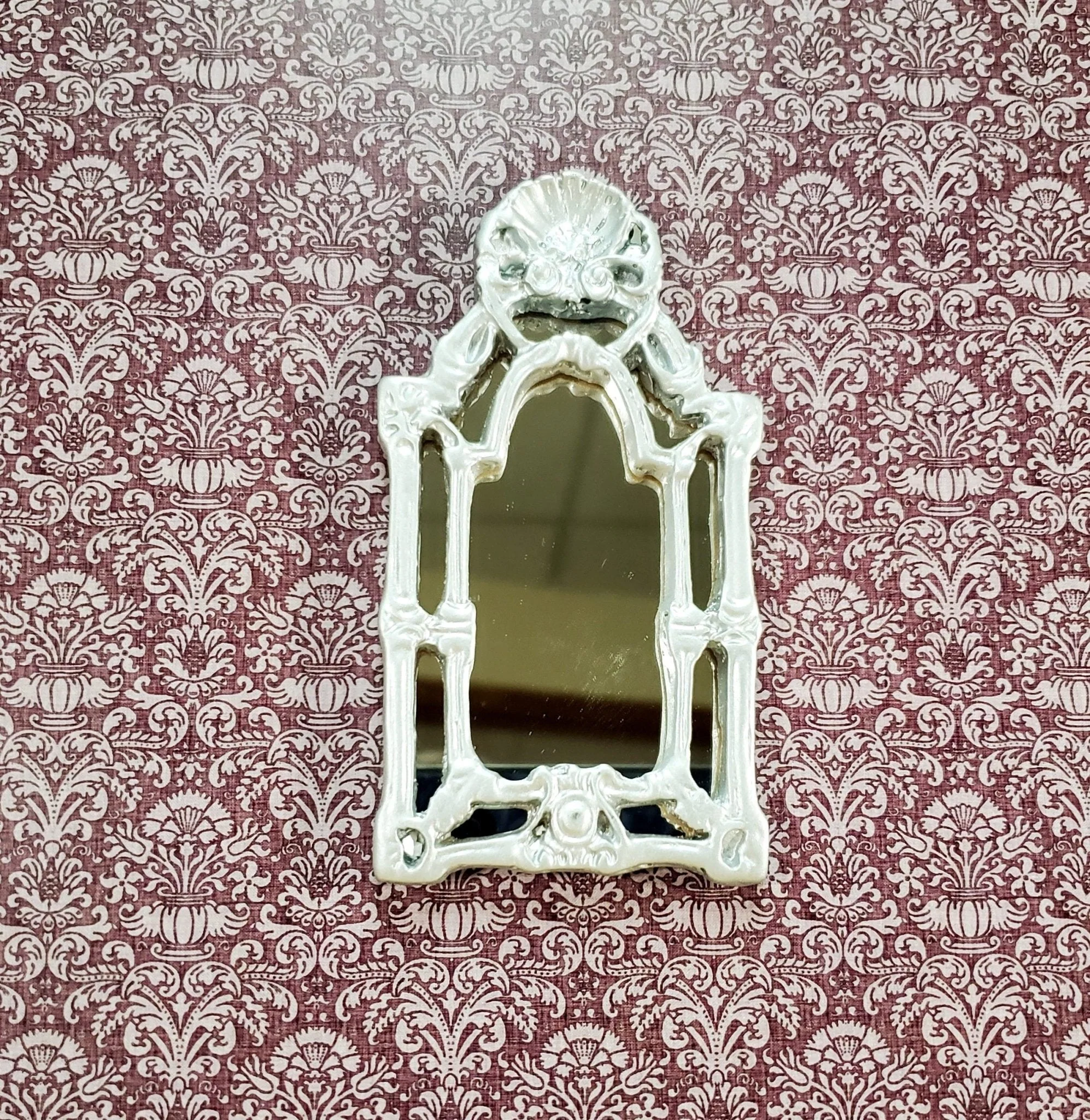Dollhouse Large Mirror Baroque Style Silver 1:12 Scale Miniature 4 1/8" tall - Image 2