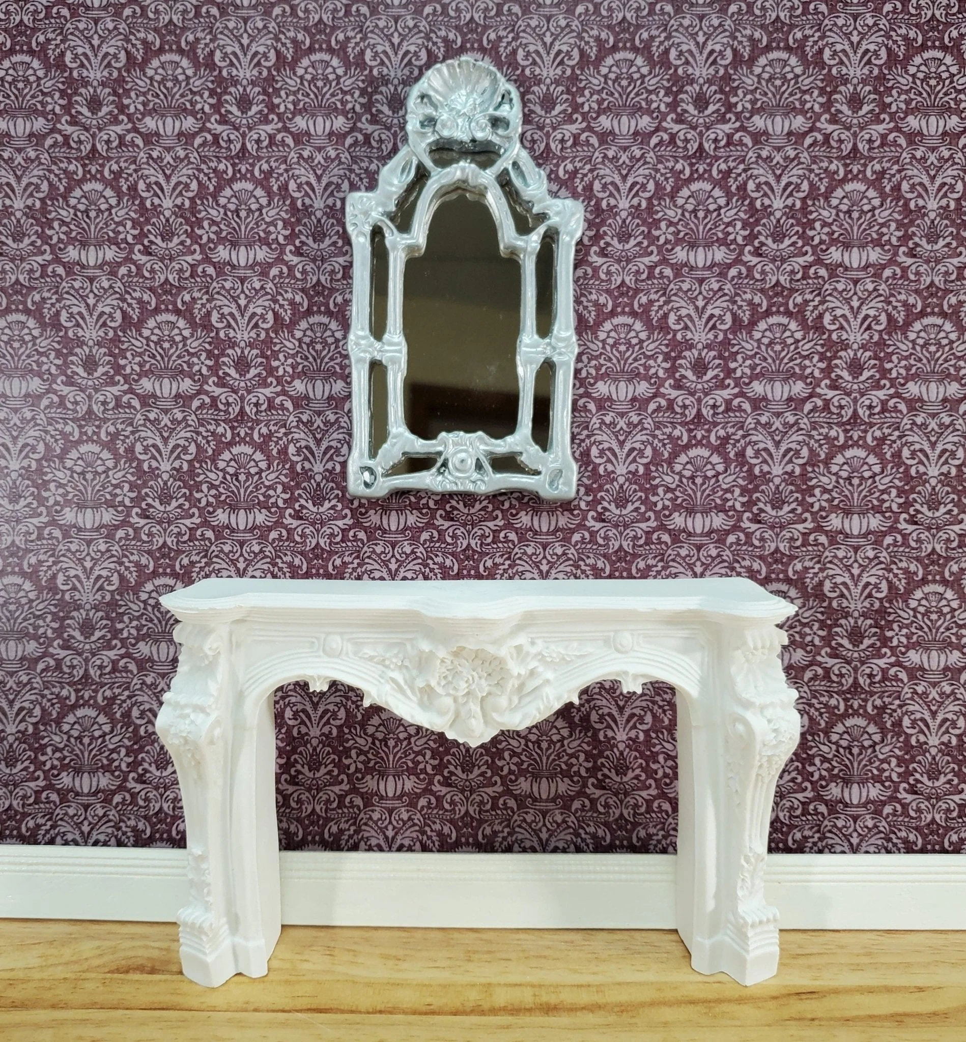 Dollhouse Large Mirror Baroque Style Silver 1:12 Scale Miniature 4 1/8" tall - Image 3