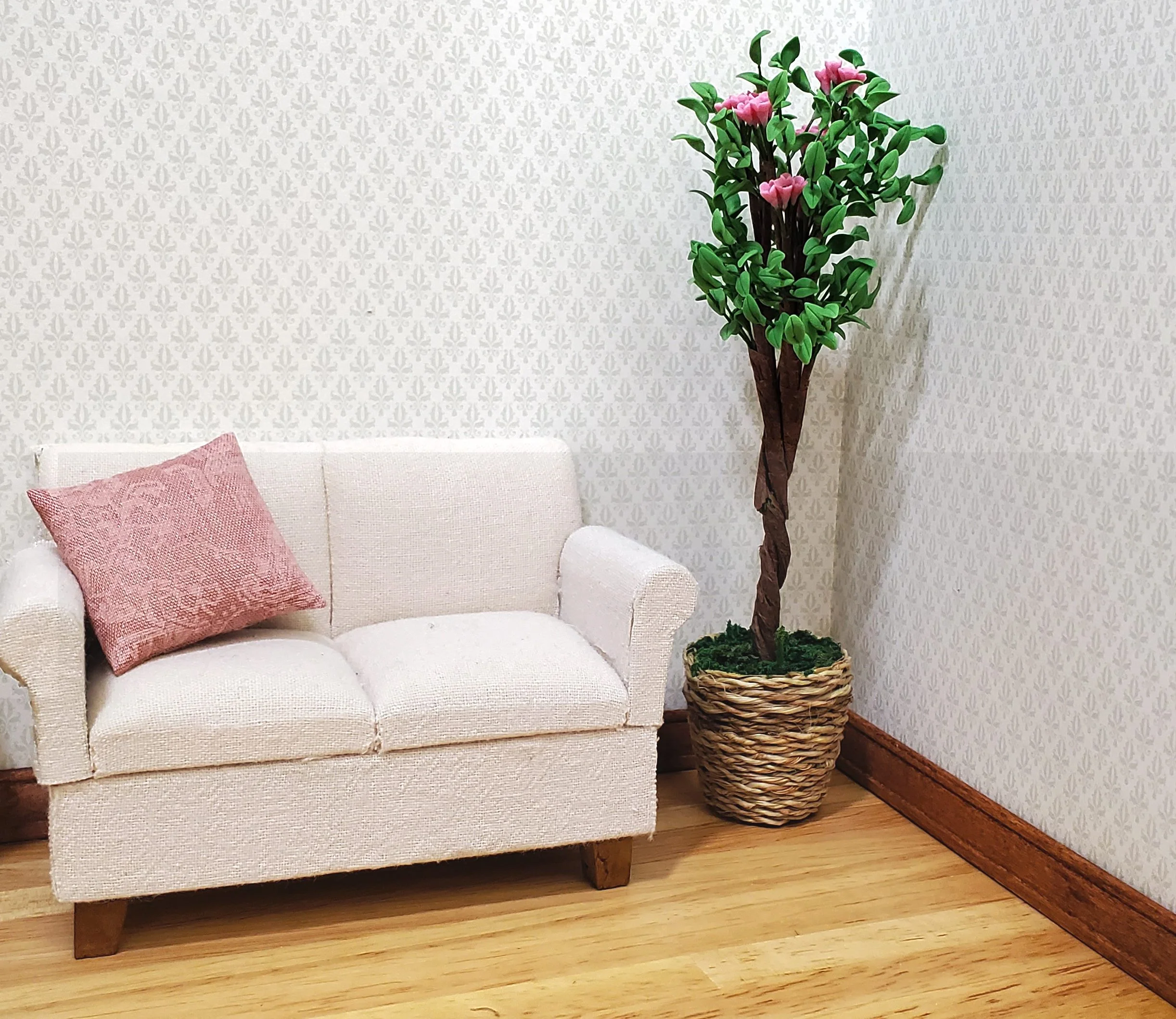 Dollhouse Large Ornamental Flowering Tree in Woven Basket 1:12 Scale Miniature - Image 3