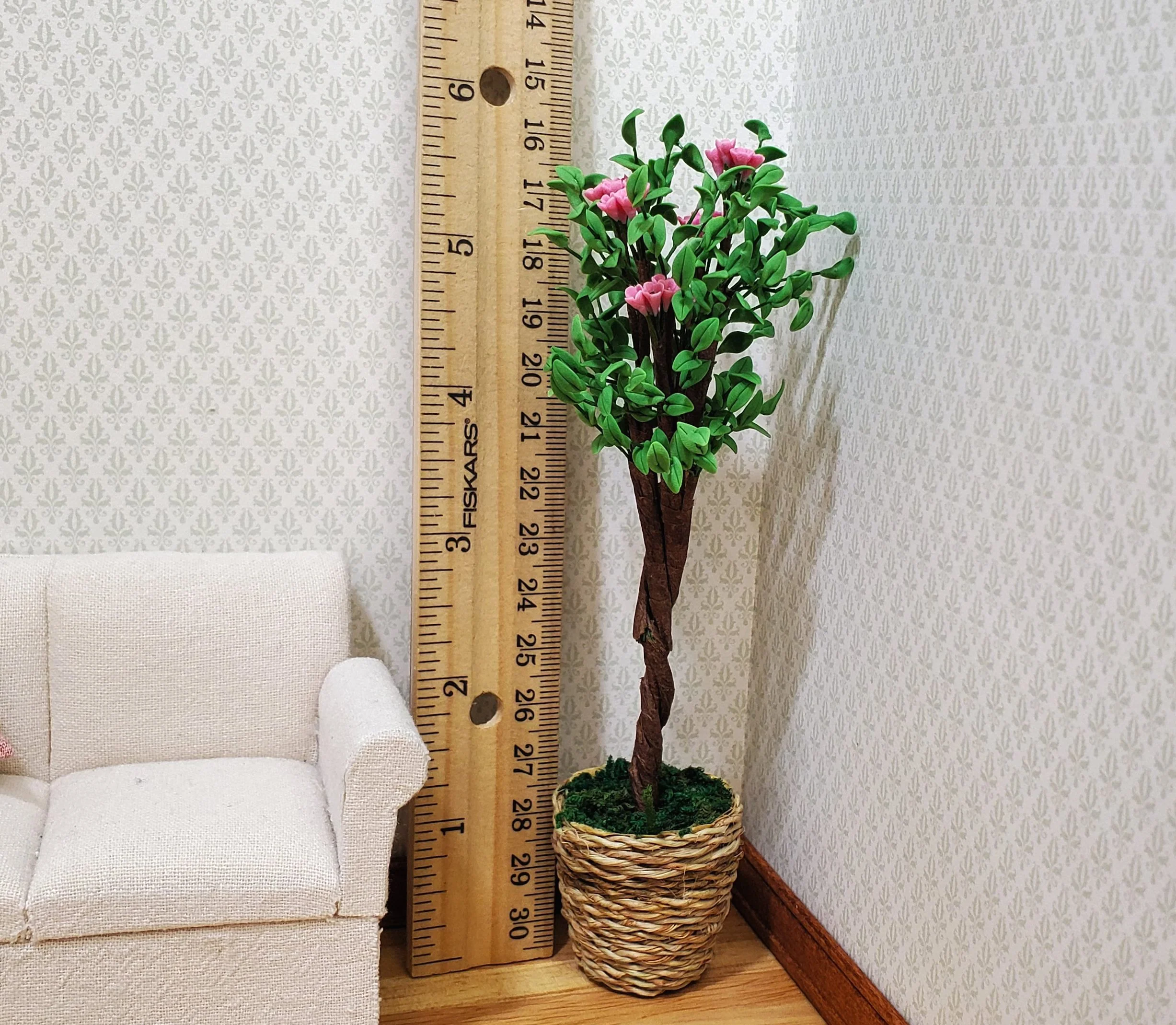 Dollhouse Large Ornamental Flowering Tree in Woven Basket 1:12 Scale Miniature - Image 4