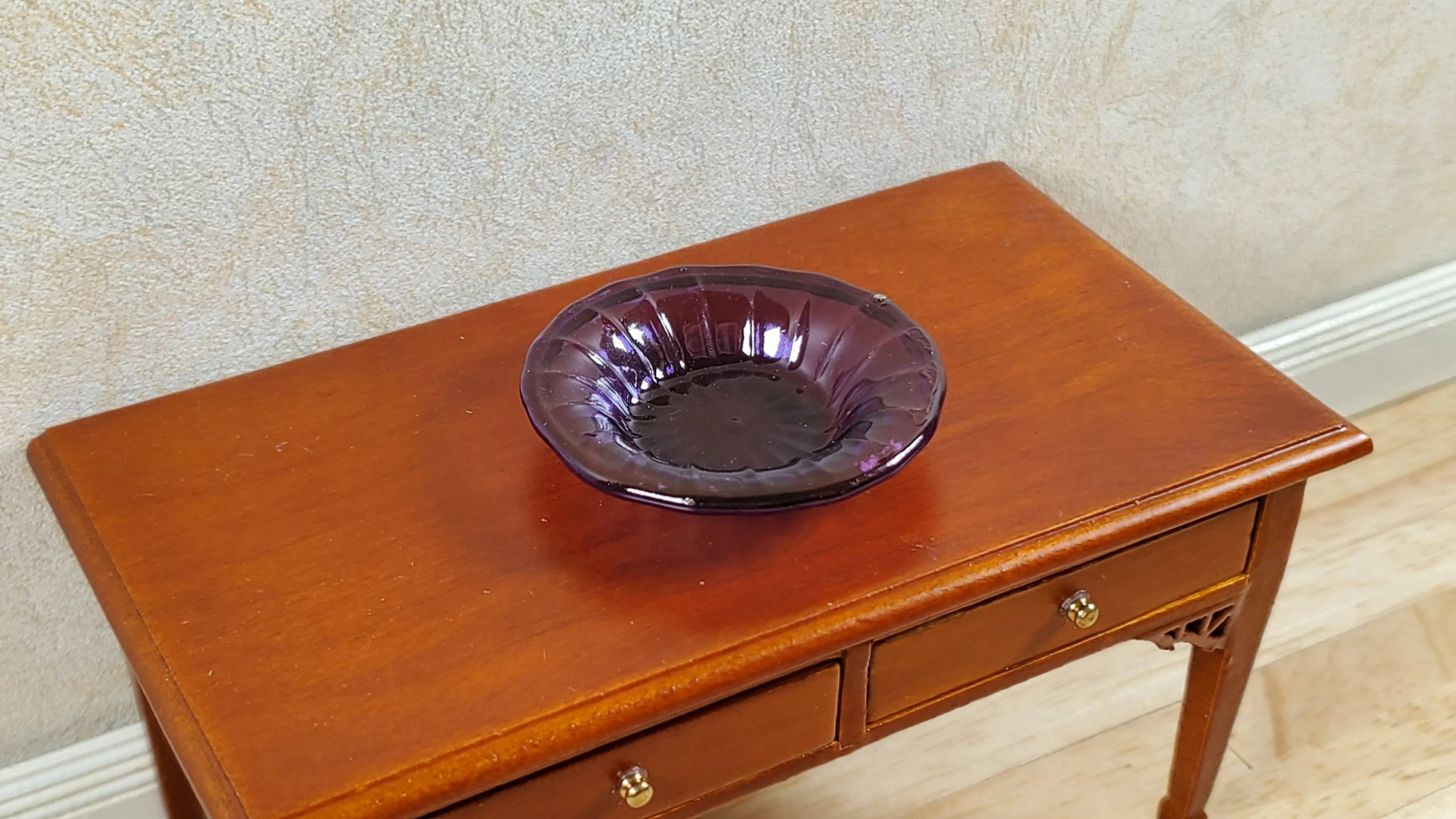 Dollhouse Large Ribbed Glass Bowl Purple 1:12 Scale Miniature Kitchen Dish - Image 2