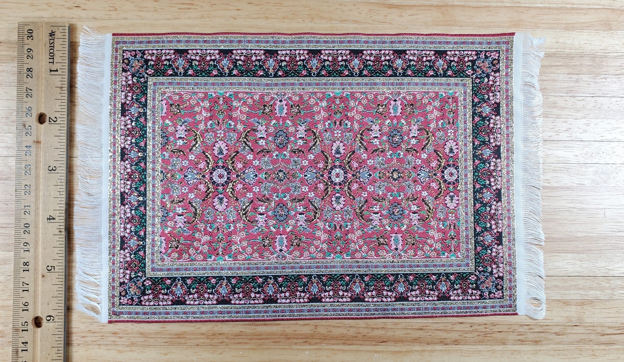 Dollhouse Large Rug Fabric 9" x 6" Pink Gold Black Green 1:12 Scale Miniature - Image 4