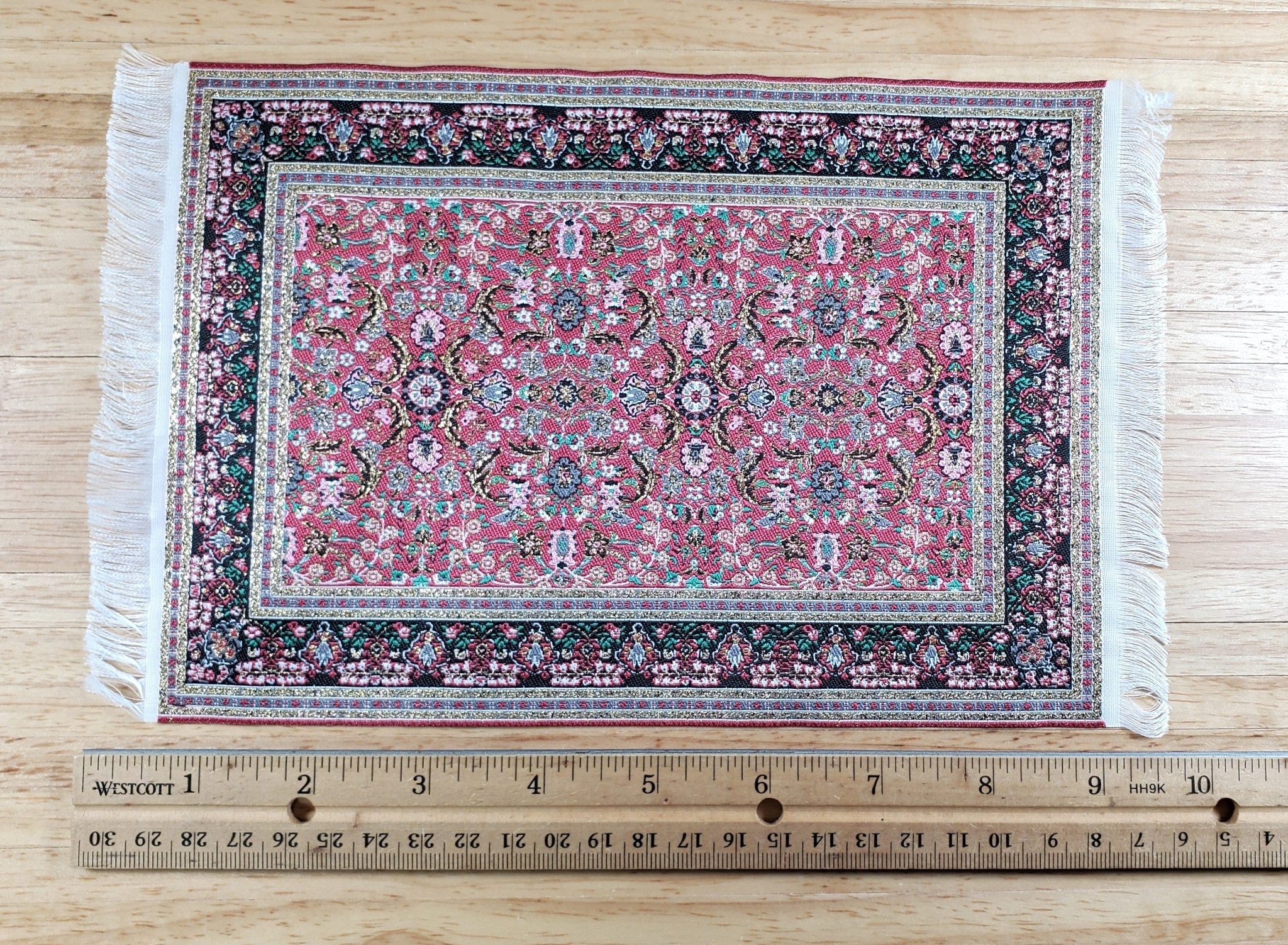 Dollhouse Large Rug Fabric 9" x 6" Pink Gold Black Green 1:12 Scale Miniature - Image 5