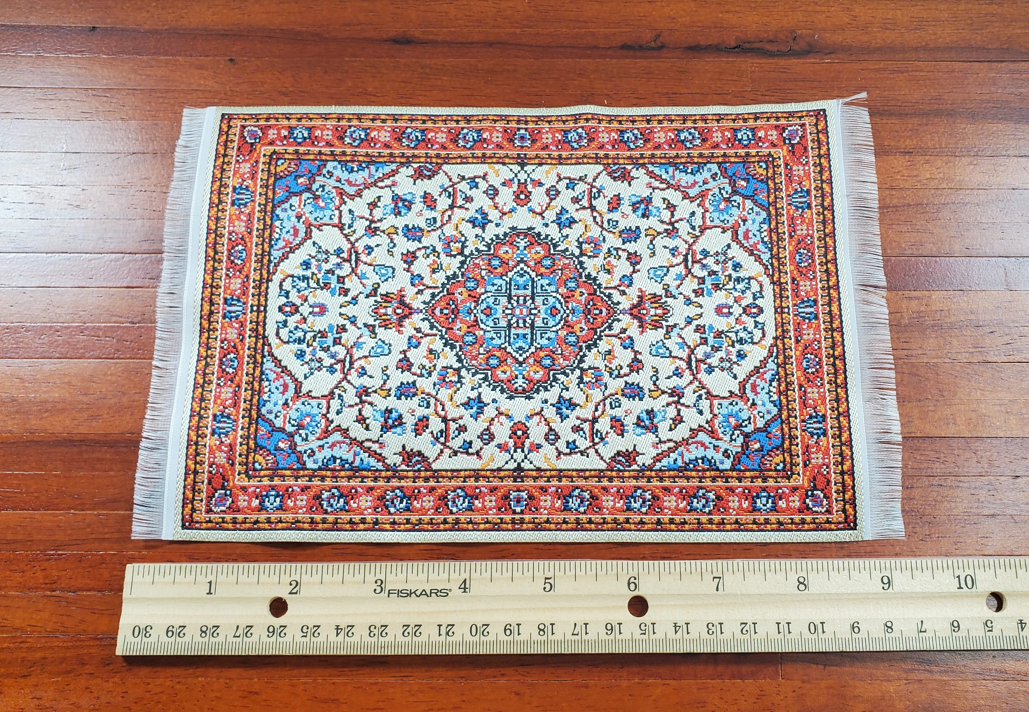 Dollhouse Large Rug Woven Fabric Red Orange Vines 1:12 Scale Miniature 9 1/4 x6 - Image 4