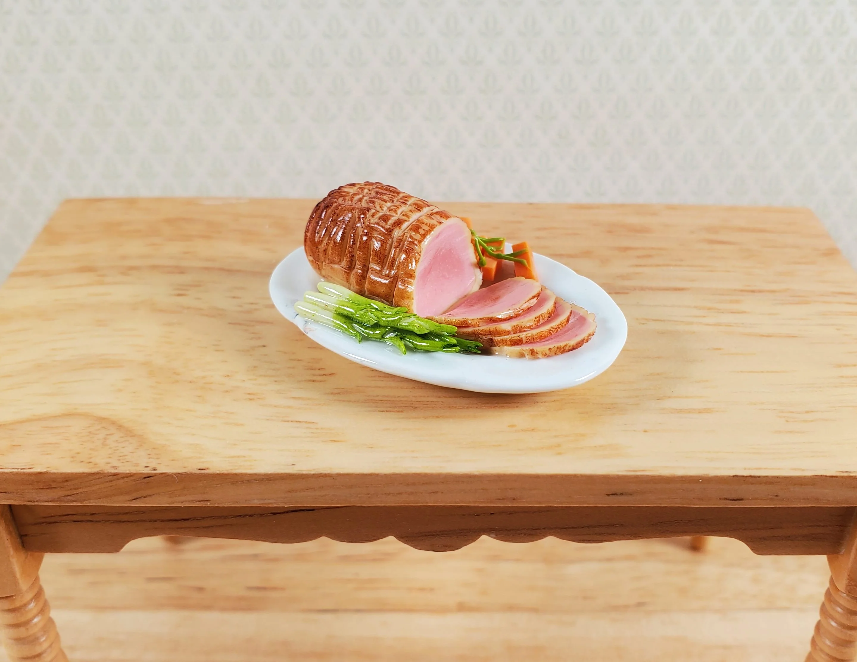Dollhouse Large Sliced Roast on a Ceramic Tray 1:12 Scale Miniature Food