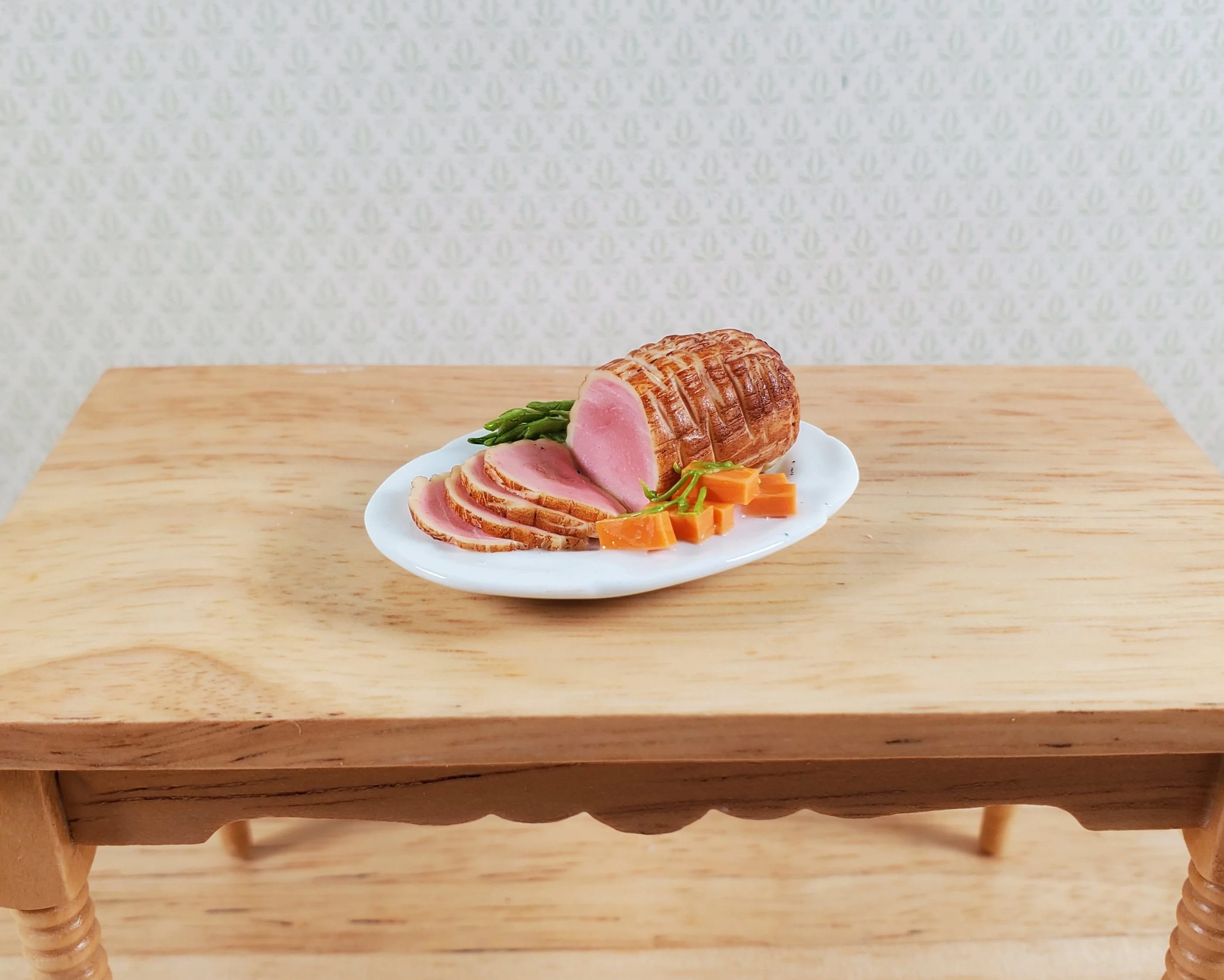 Dollhouse Large Sliced Roast on a Ceramic Tray 1:12 Scale Miniature Food - Image 2