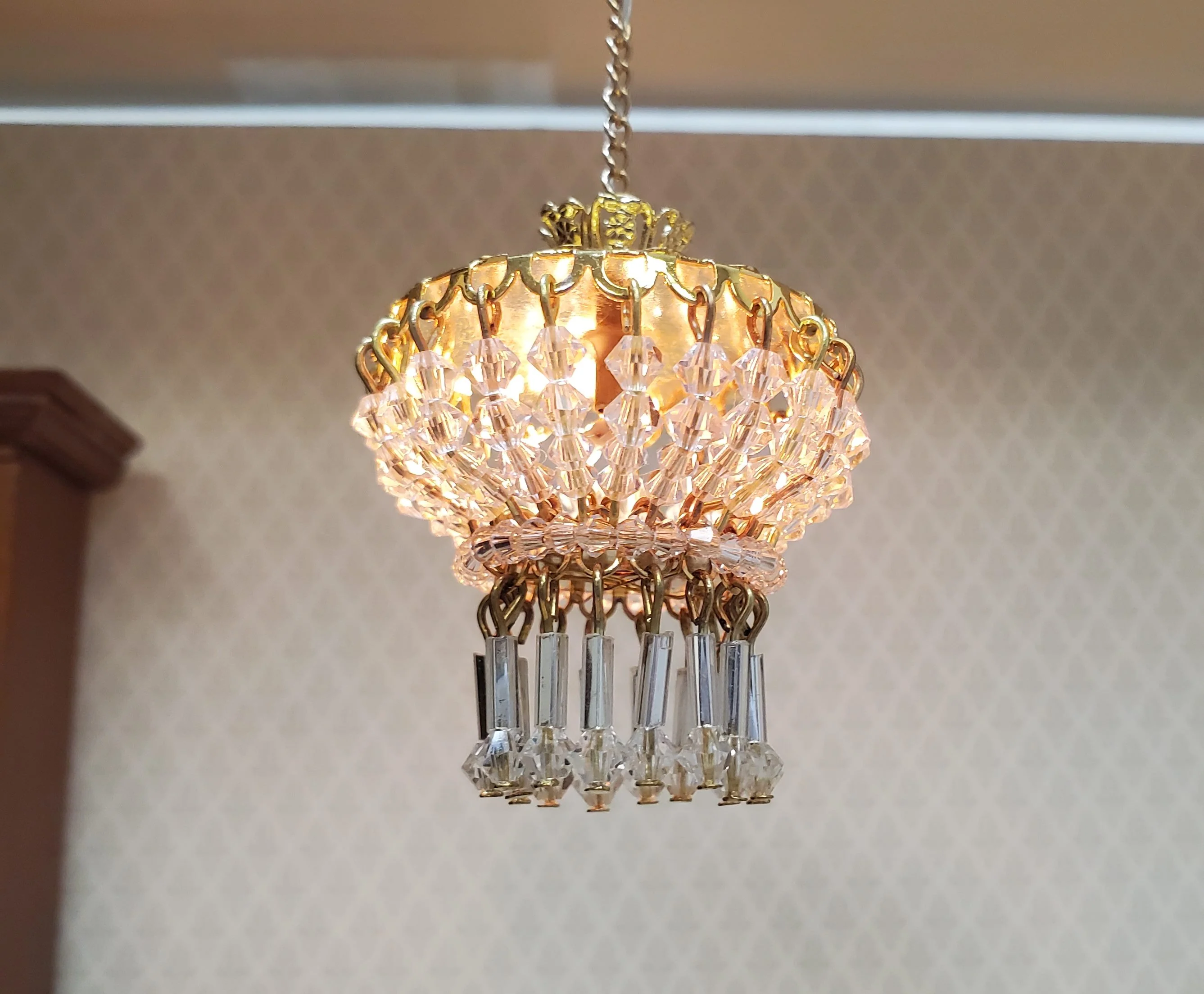 Dollhouse Low Profile Crystal Ceiling Light Deluxe Real Glass 12 Volt 1:12 Scale - Image 3