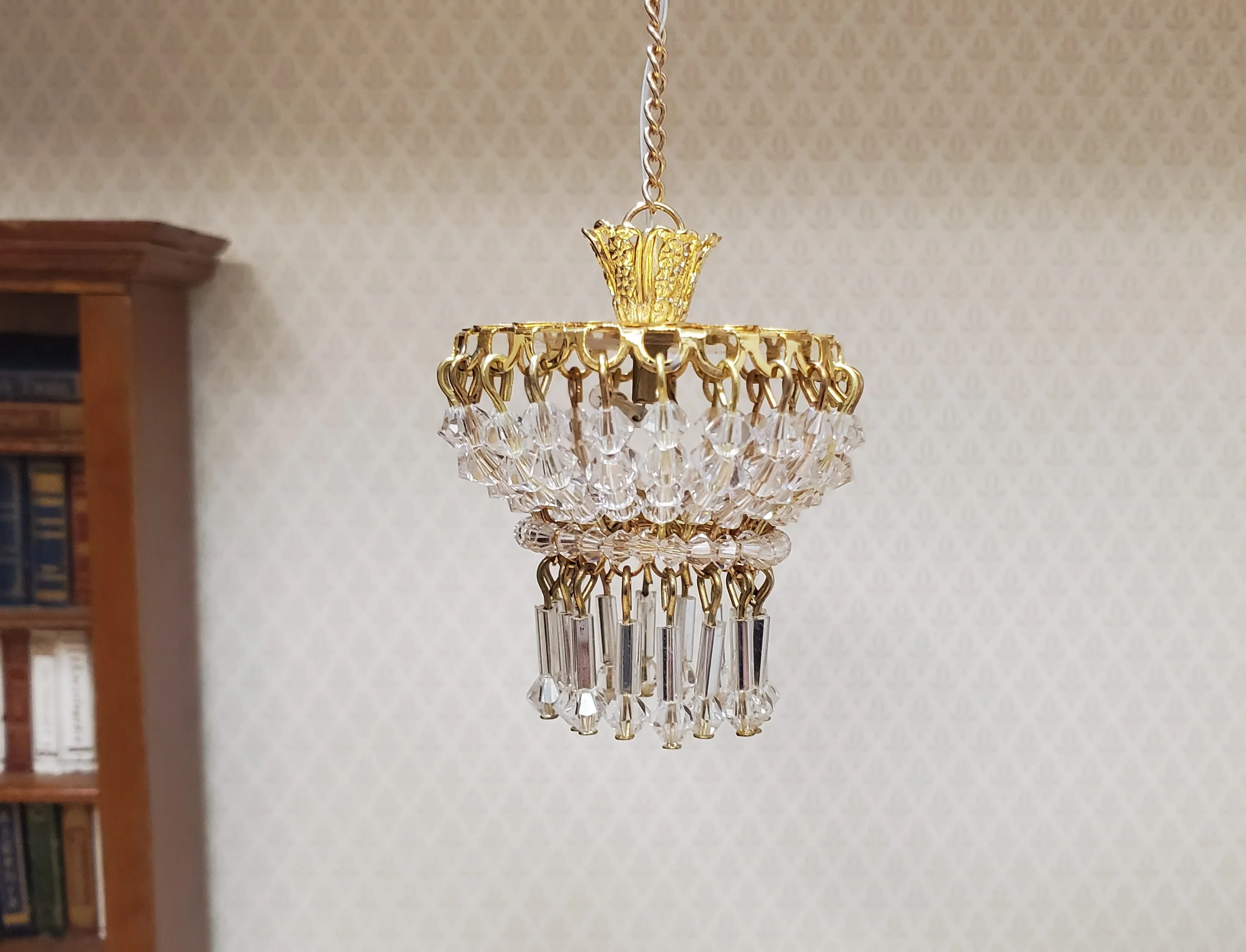 Dollhouse Low Profile Crystal Ceiling Light Deluxe Real Glass 12 Volt 1:12 Scale - Image 4