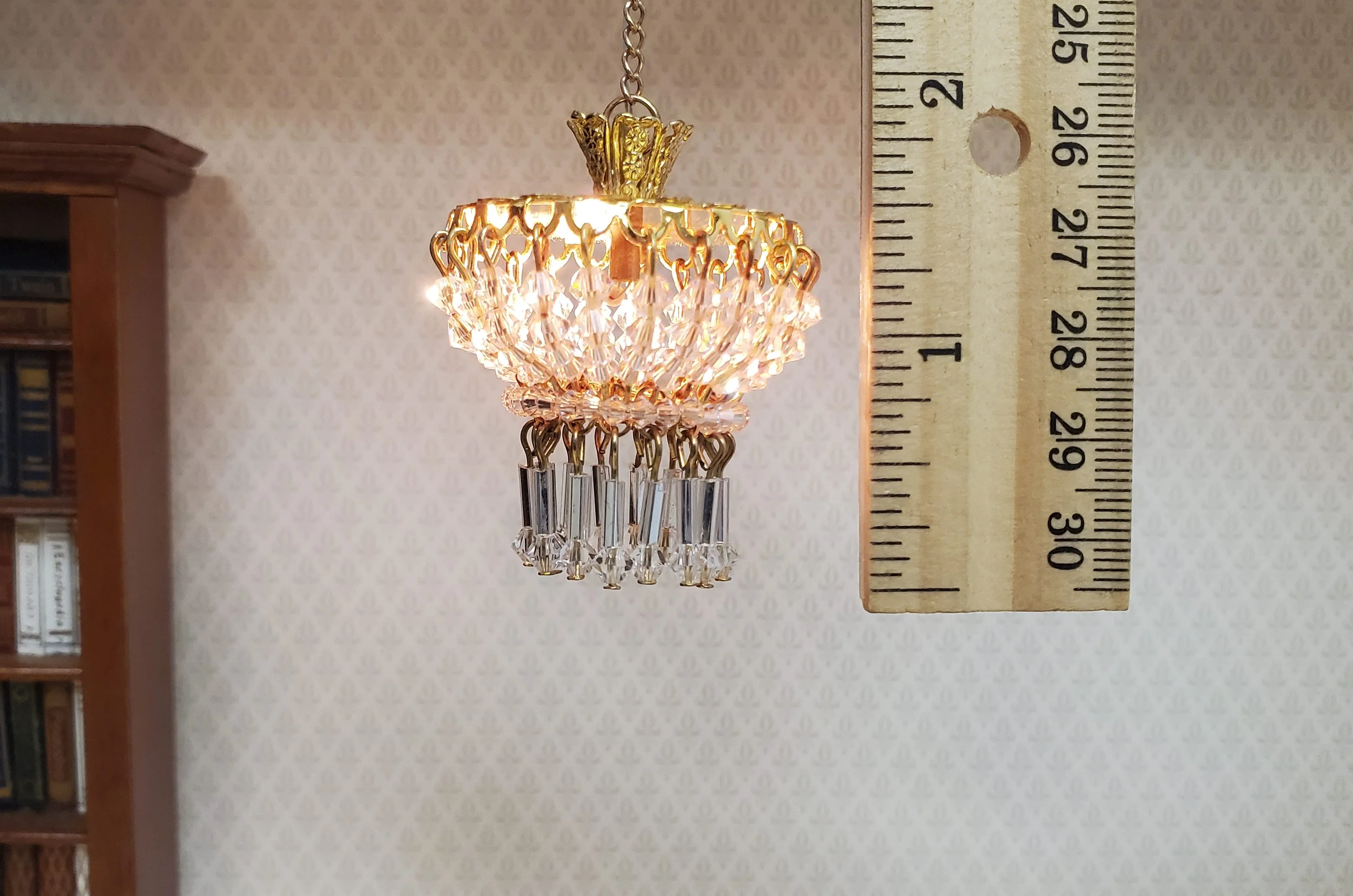 Dollhouse Low Profile Crystal Ceiling Light Deluxe Real Glass 12 Volt 1:12 Scale - Image 5