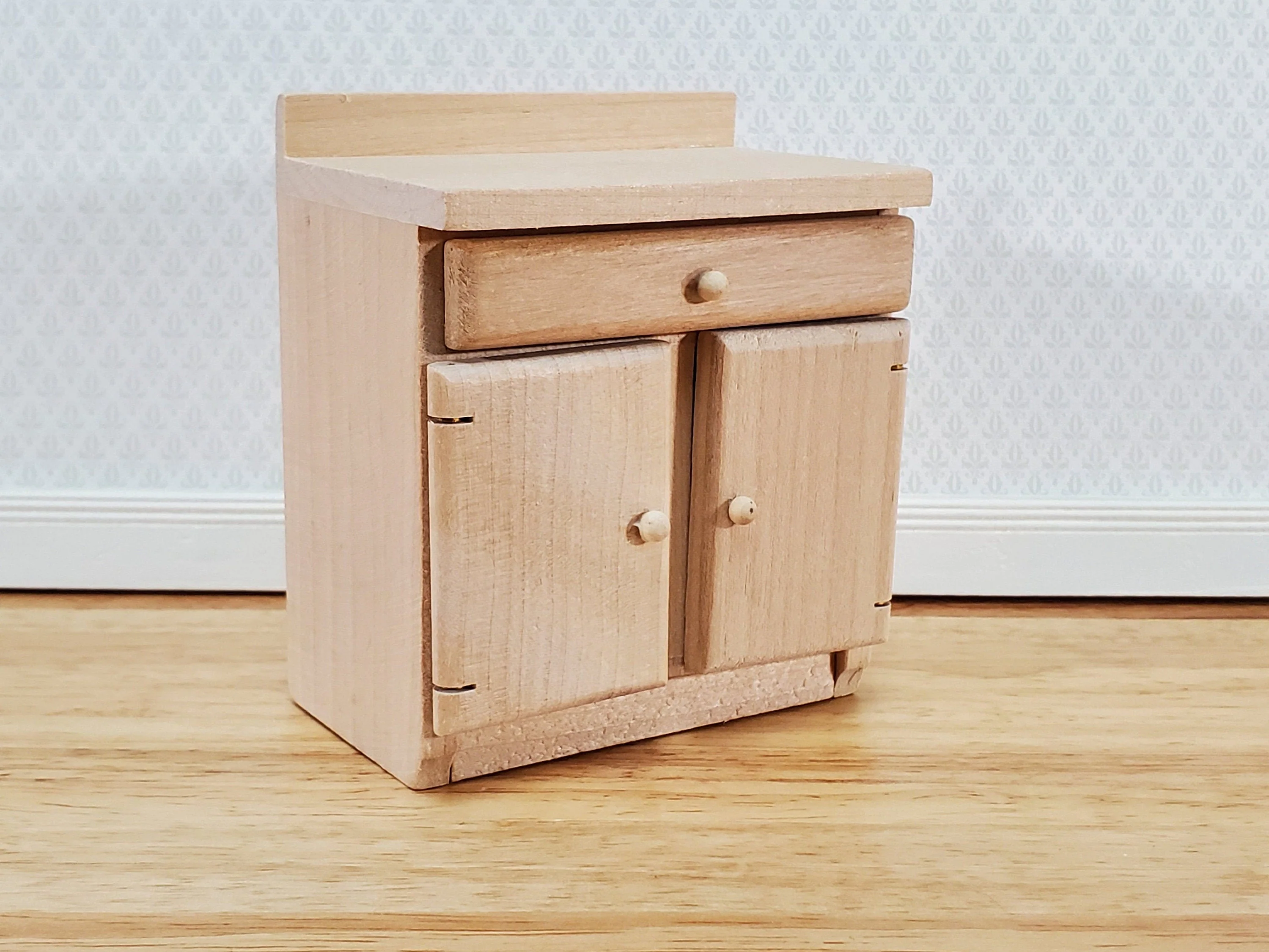 Dollhouse Lower Kitchen Cabinet with Drawer 1:12 Scale Miniature Furniture Unpainted