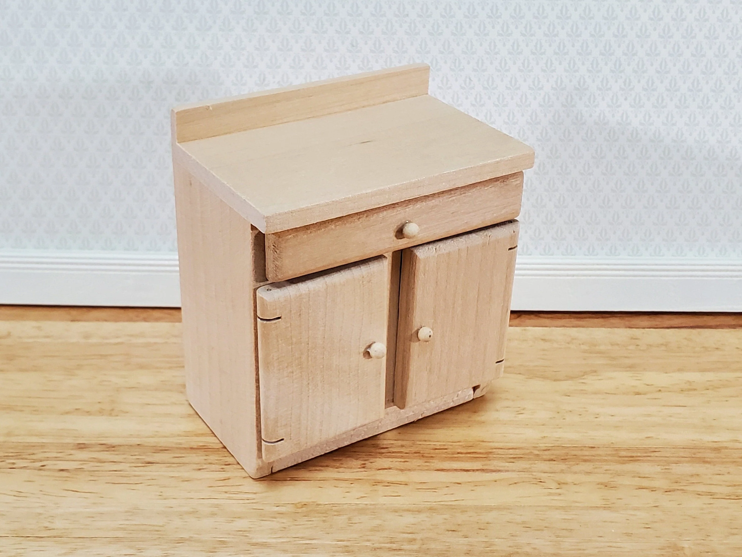 Dollhouse Lower Kitchen Cabinet with Drawer 1:12 Scale Miniature Furniture Unpainted - Image 2
