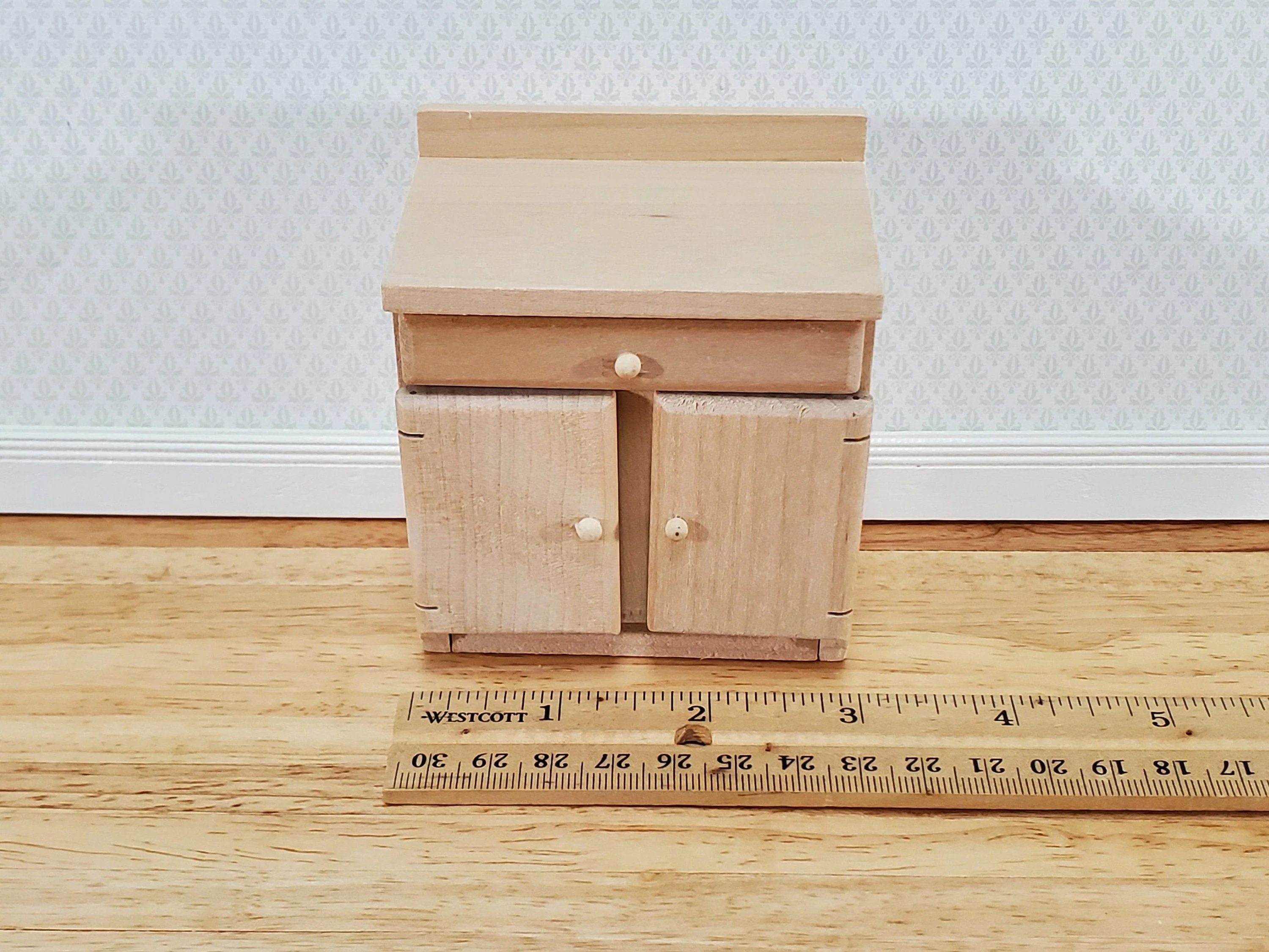 Dollhouse Lower Kitchen Cabinet with Drawer 1:12 Scale Miniature Furniture Unpainted - Image 5