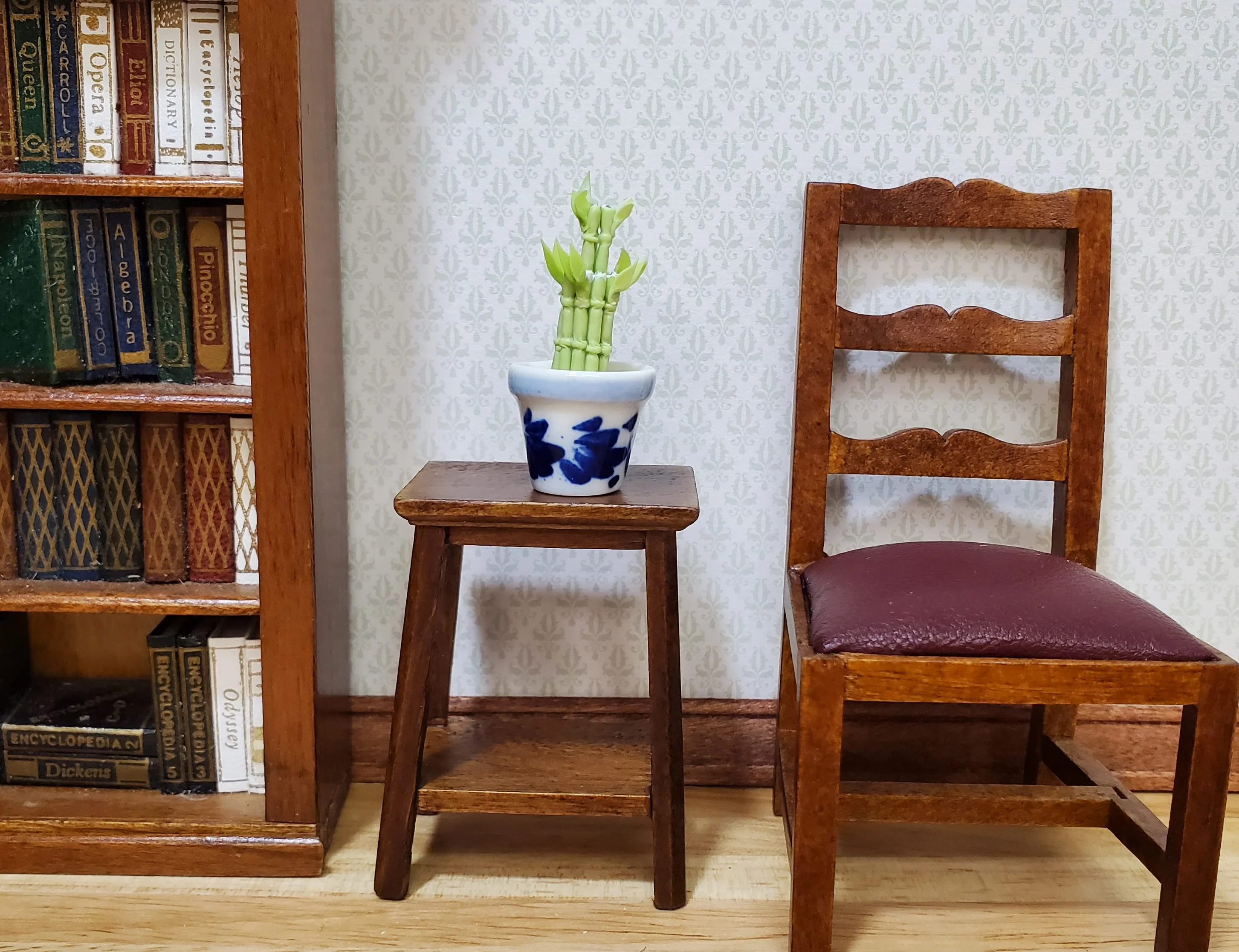 Dollhouse Lucky Bamboo Plant Plant in Blue & White Pot 1:12 Scale Houseplant - Image 2