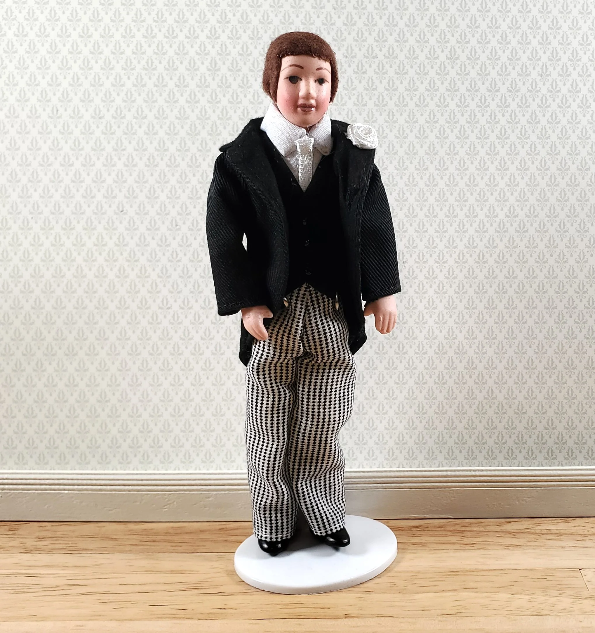 Dollhouse Man Groom in Suit Tux Doll Porcelain Dad Father 1:12 Scale Miniature