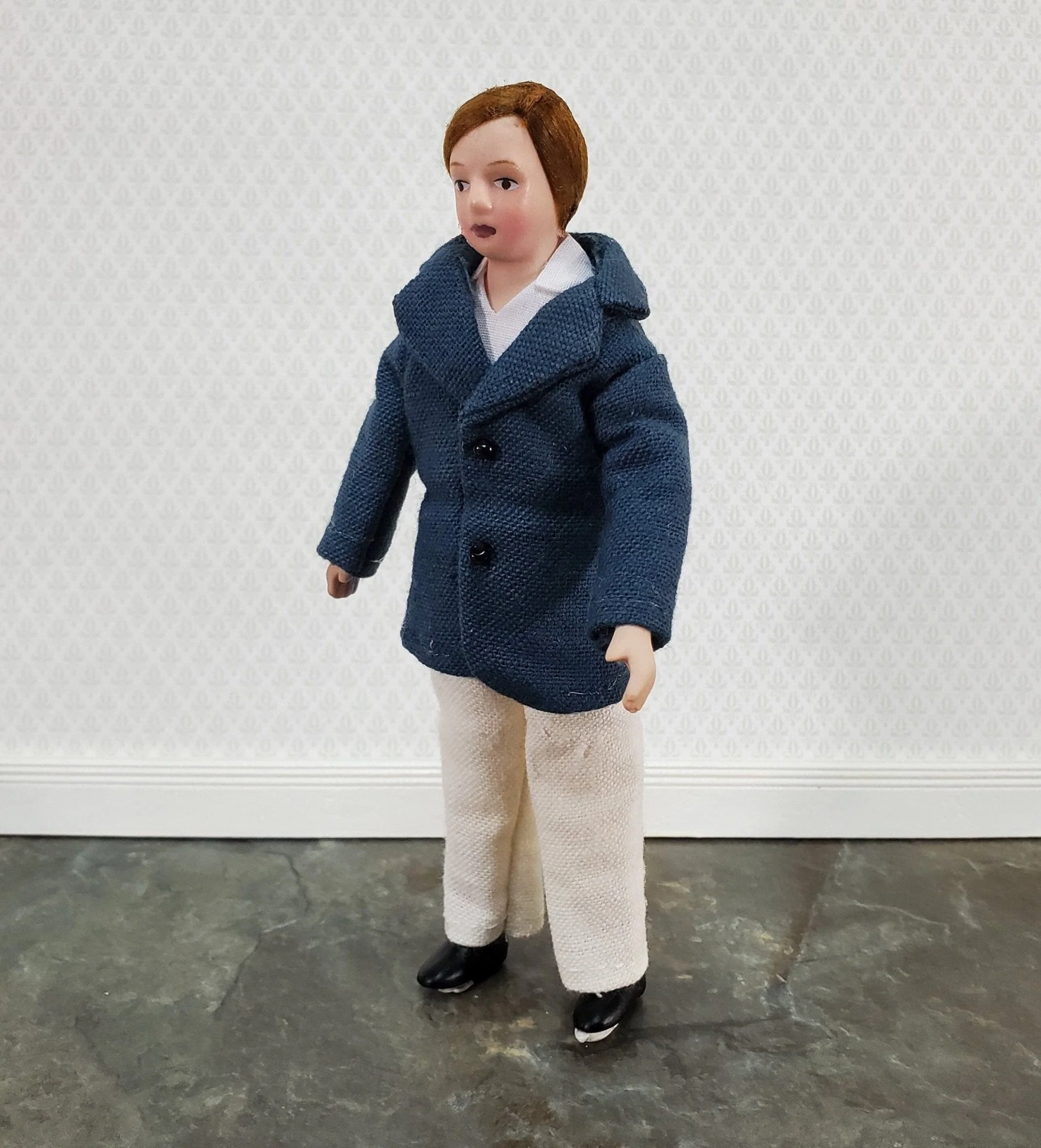 Dollhouse Man Modern Doll Porcelain Dad Father 1:12 Scale Blue Jacket