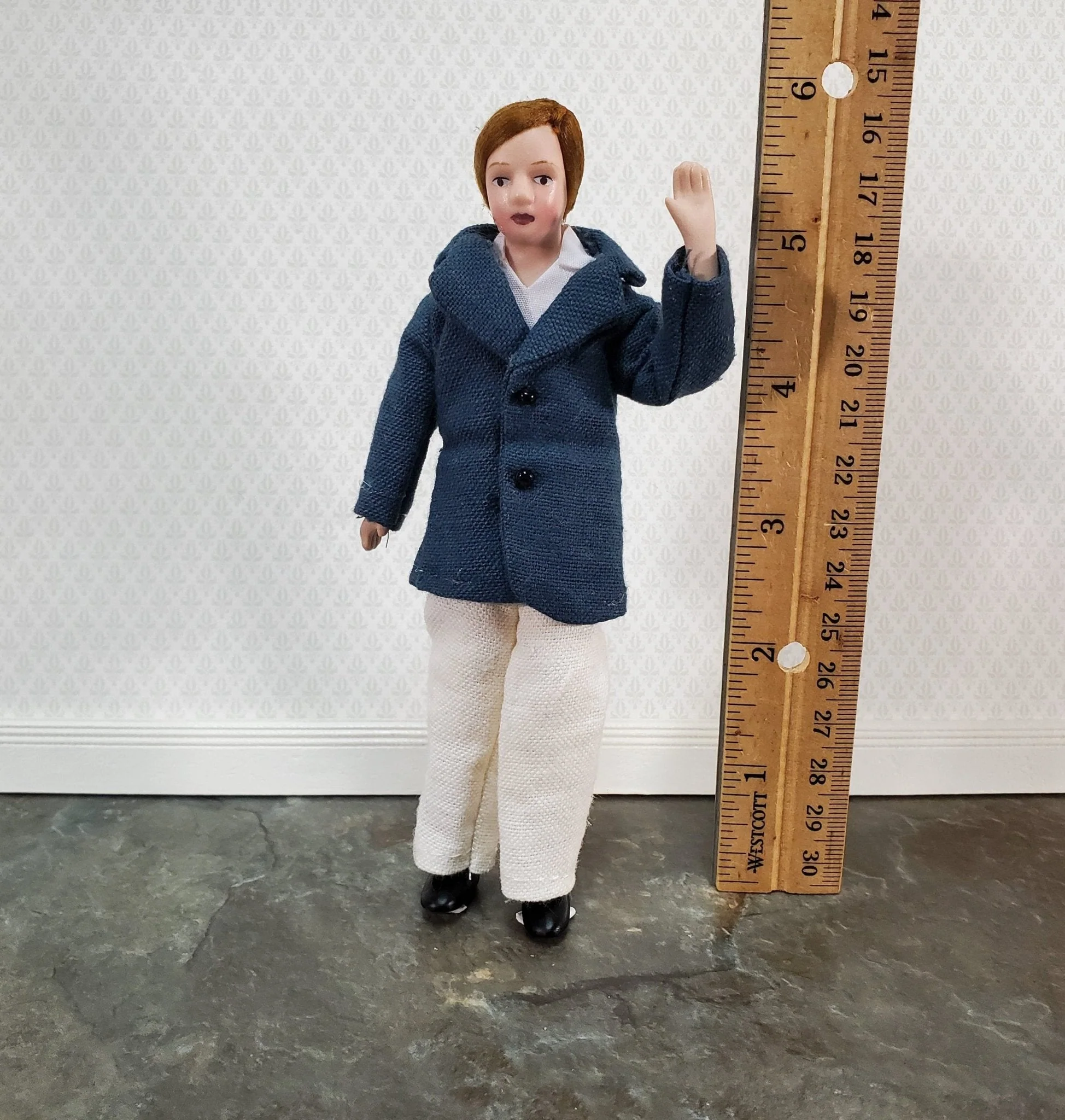Dollhouse Man Modern Doll Porcelain Dad Father 1:12 Scale Blue Jacket - Image 3