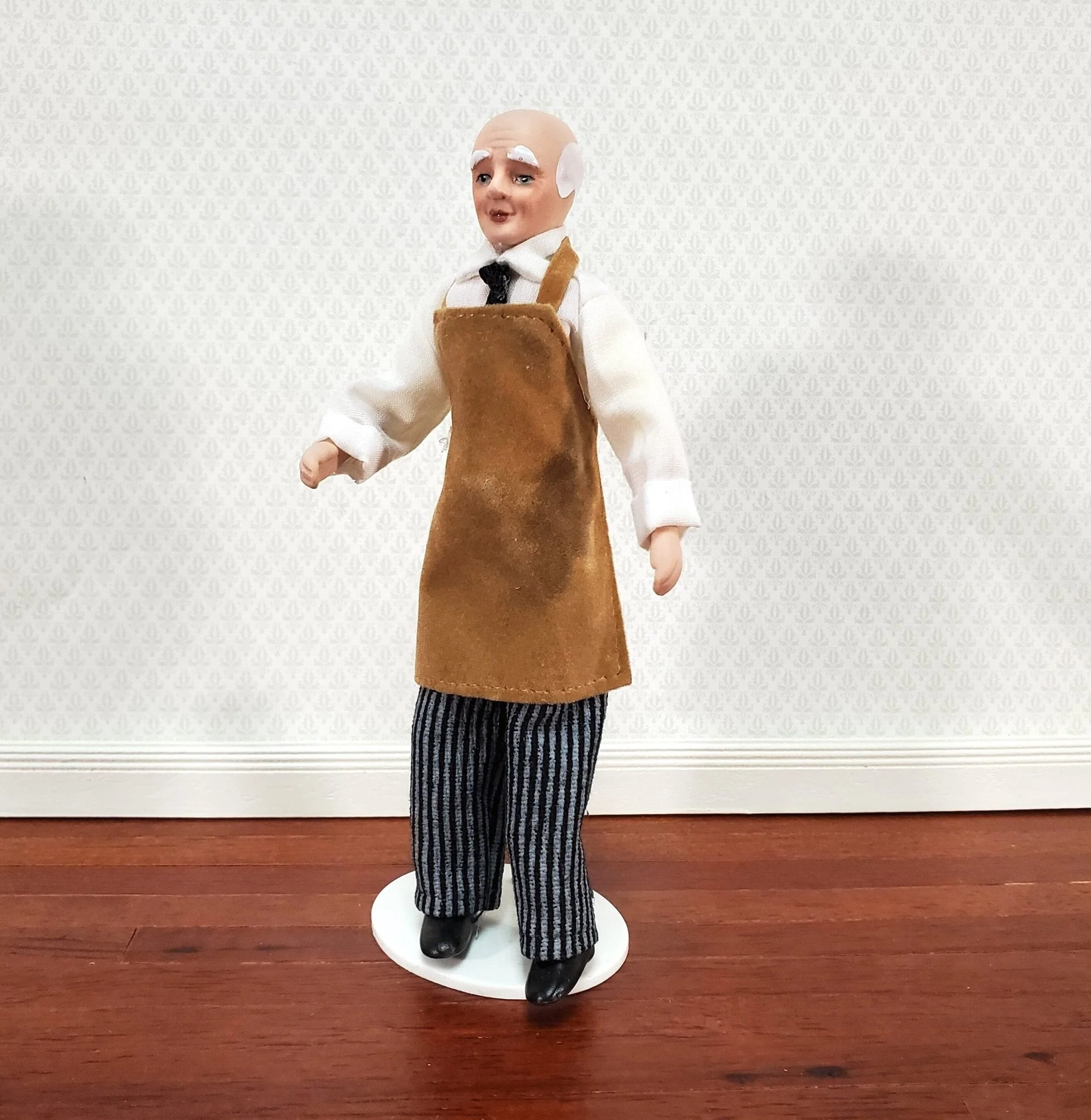 Dollhouse Man Shopkeeper Bartender Porcelain Male Poseable 1:12 Scale Miniature