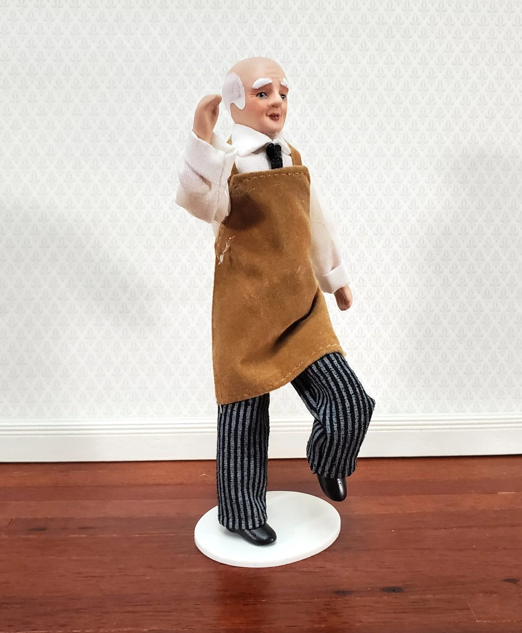 Dollhouse Man Shopkeeper Bartender Porcelain Male Poseable 1:12 Scale Miniature - Image 2