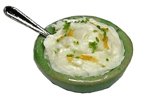 Dollhouse Mashed Potatoes in a Green Bowl 1:12 Scale Miniature Food