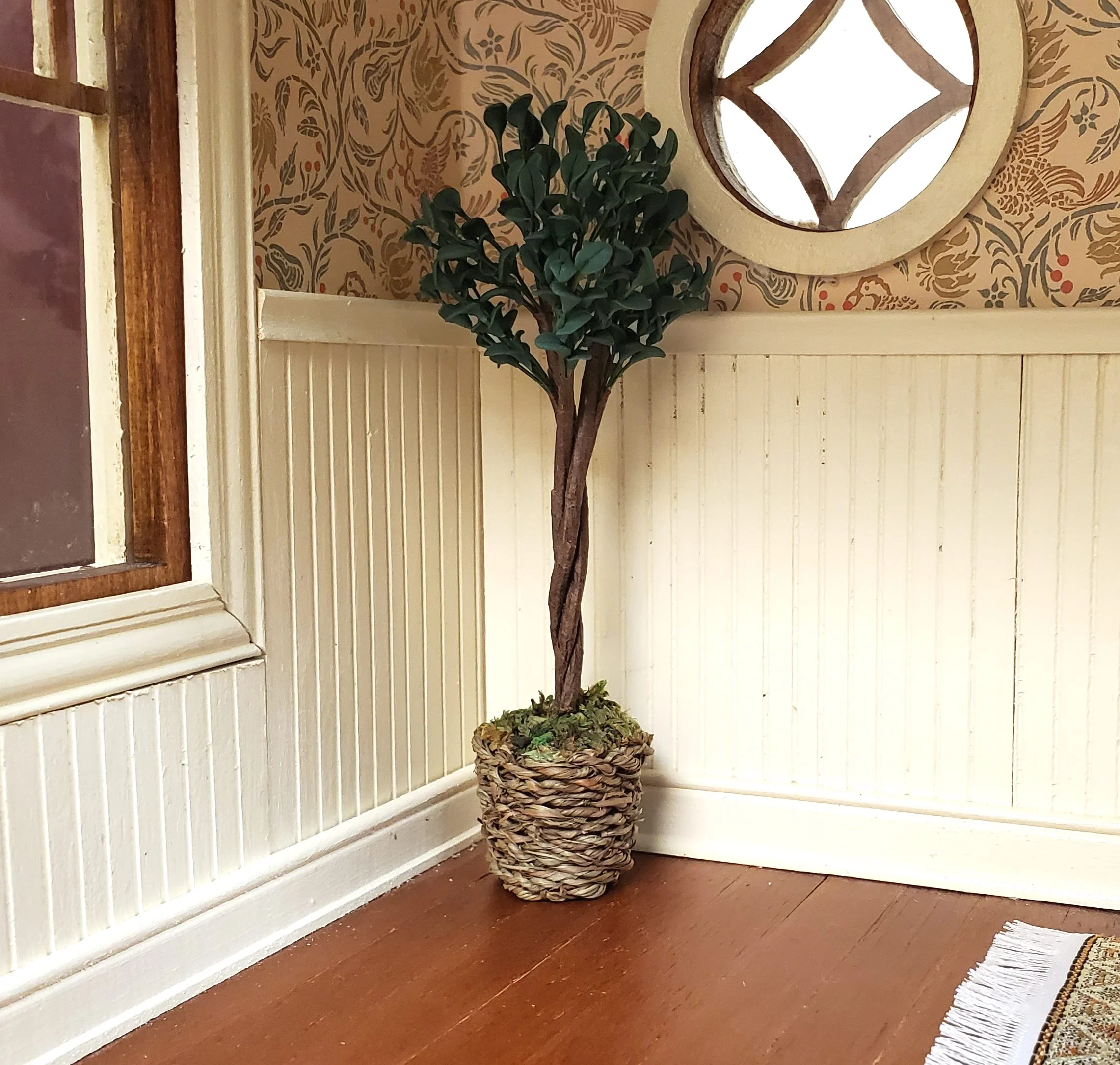 Dollhouse Medium Ficus Tree Houseplant in Woven Basket 1:12 Scale Miniature - Image 3
