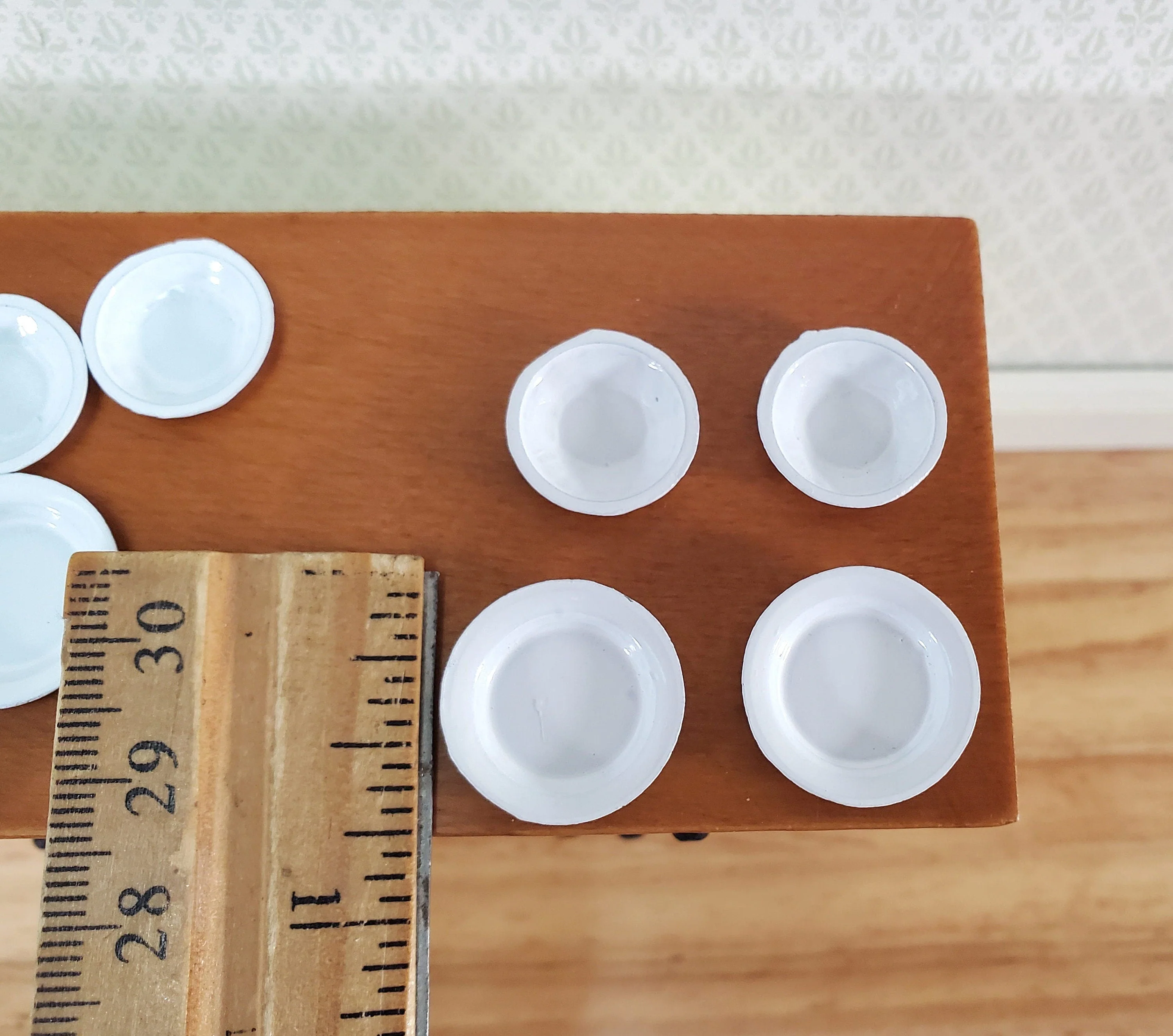 Dollhouse Metal Dishes White Plates Bowls Set of 12 Pieces 1:12 Scale Miniatures - Image 2