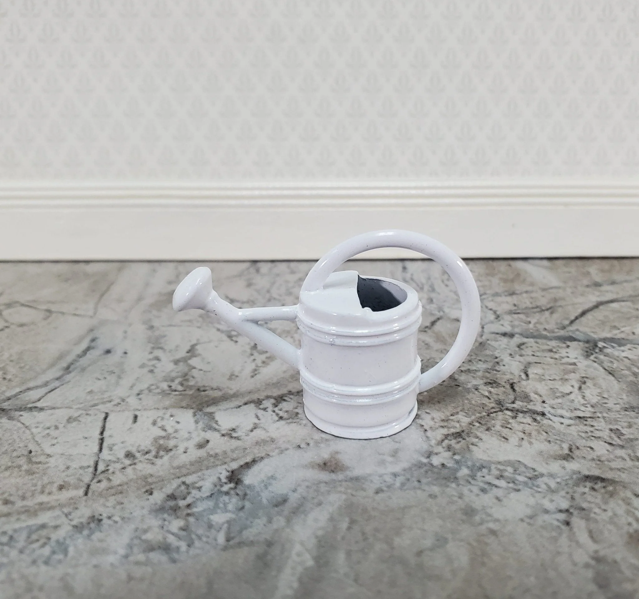 Dollhouse Metal Watering Can with Handle White 1:12 Scale Miniature Garden