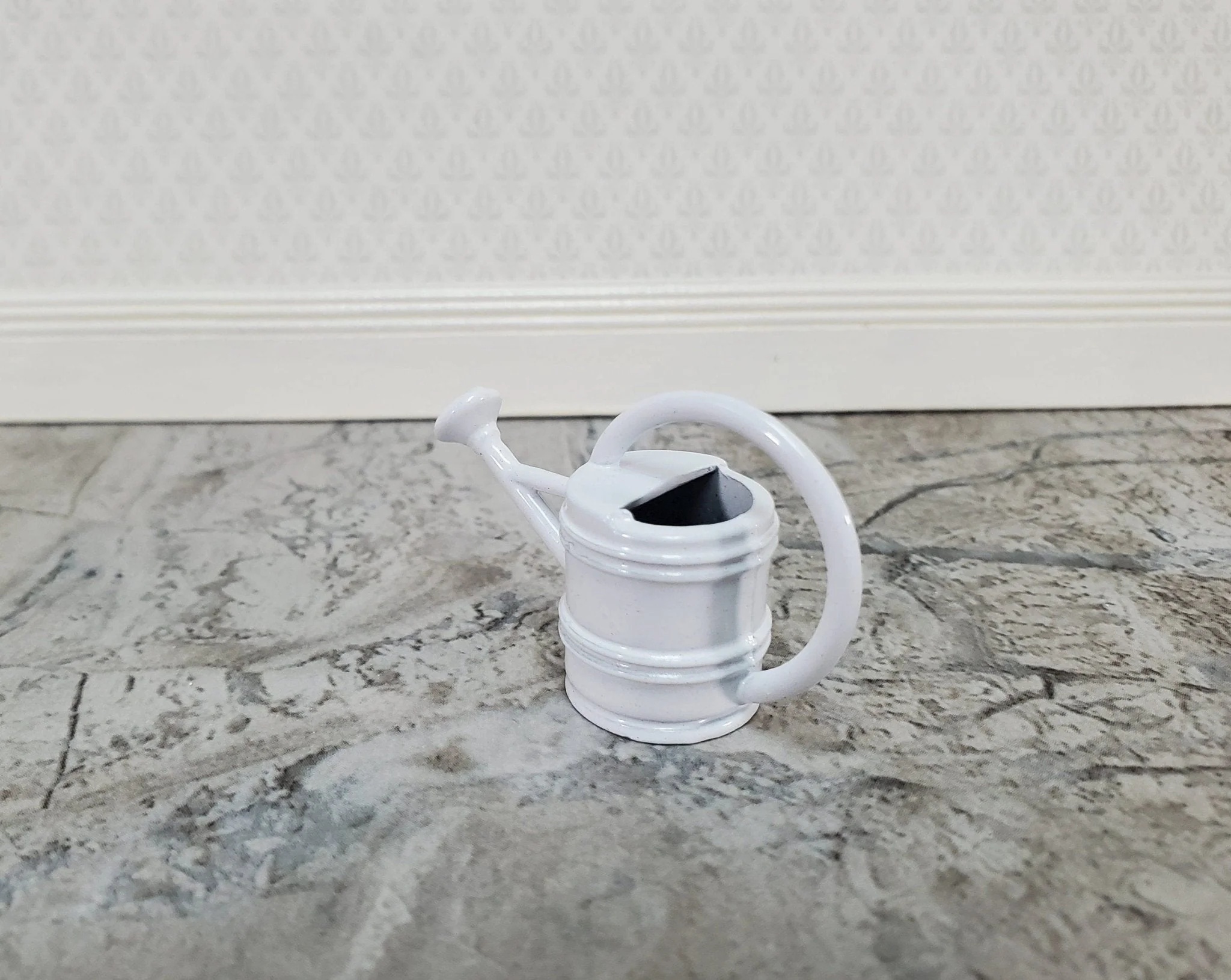 Dollhouse Metal Watering Can with Handle White 1:12 Scale Miniature Garden - Image 2