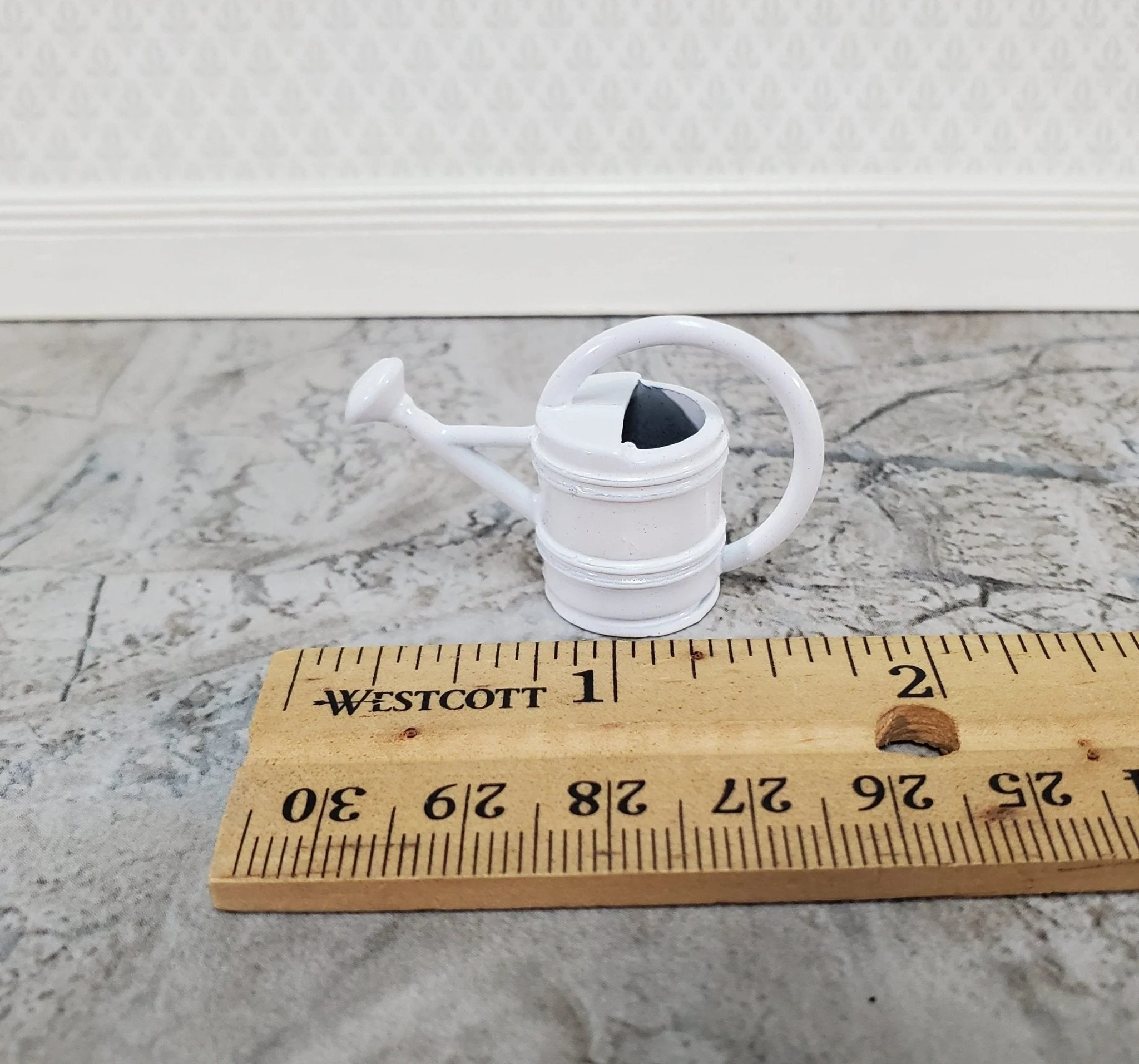 Dollhouse Metal Watering Can with Handle White 1:12 Scale Miniature Garden - Image 3