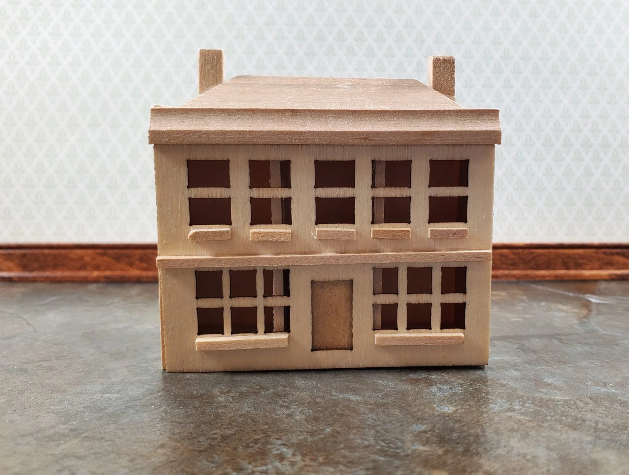 1:144 Scale Dollhouse Front Opening 6 Rooms Unpainted Wood Miniature - Image 3