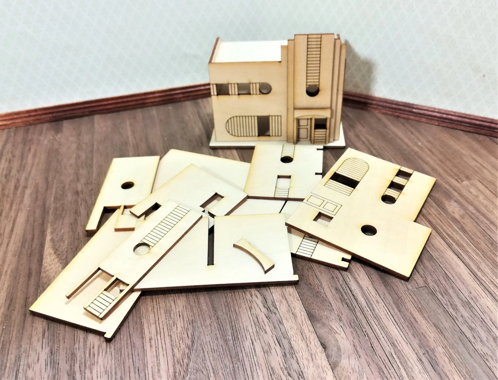Dollhouse Miniature 1:144 Scale Kit House Art Deco Style 4 Rooms Easy Build - Image 2
