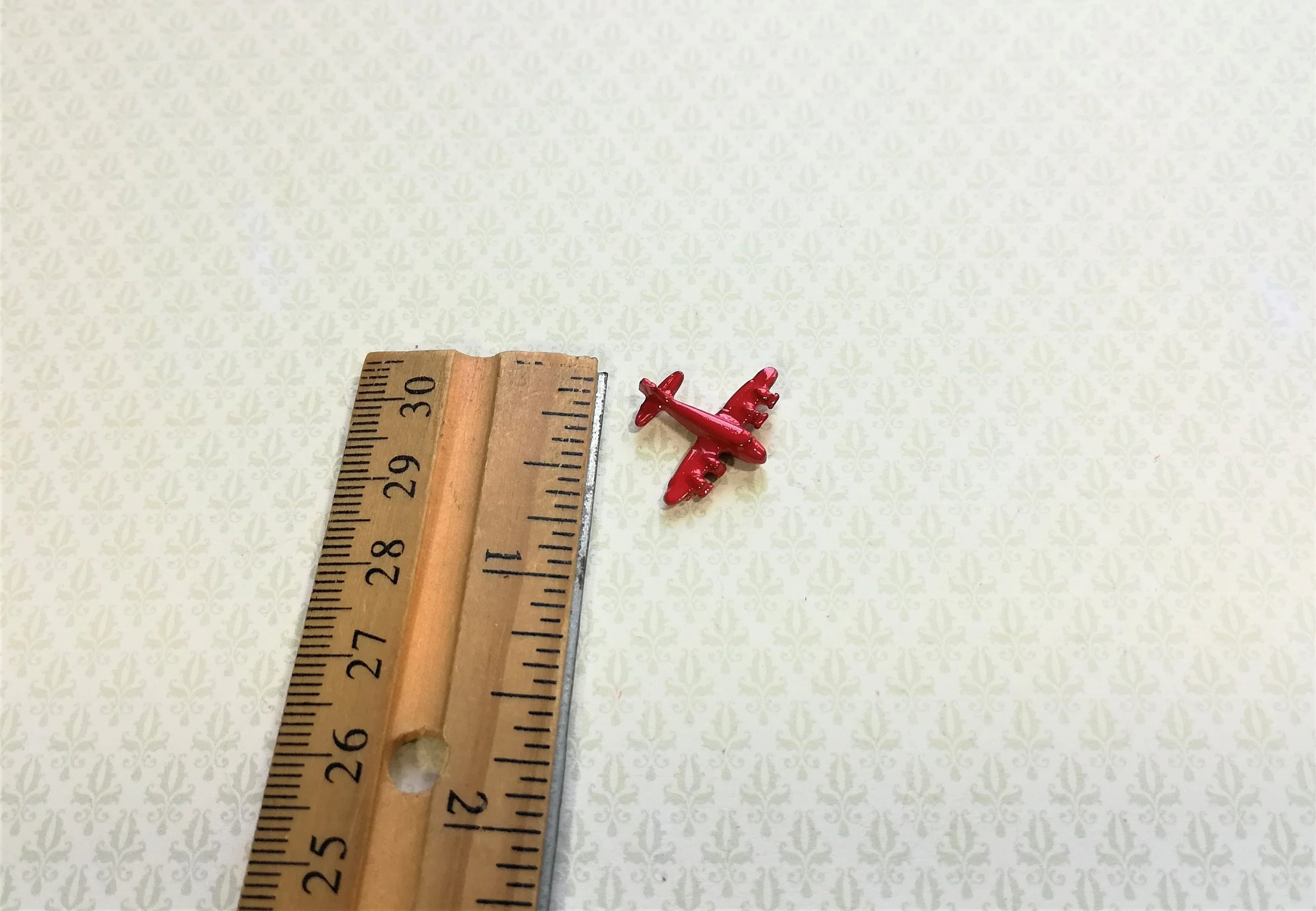 Dollhouse Miniature Airplane Toy Tiny Red Painted Metal 1:12 Scale Plane - Image 2